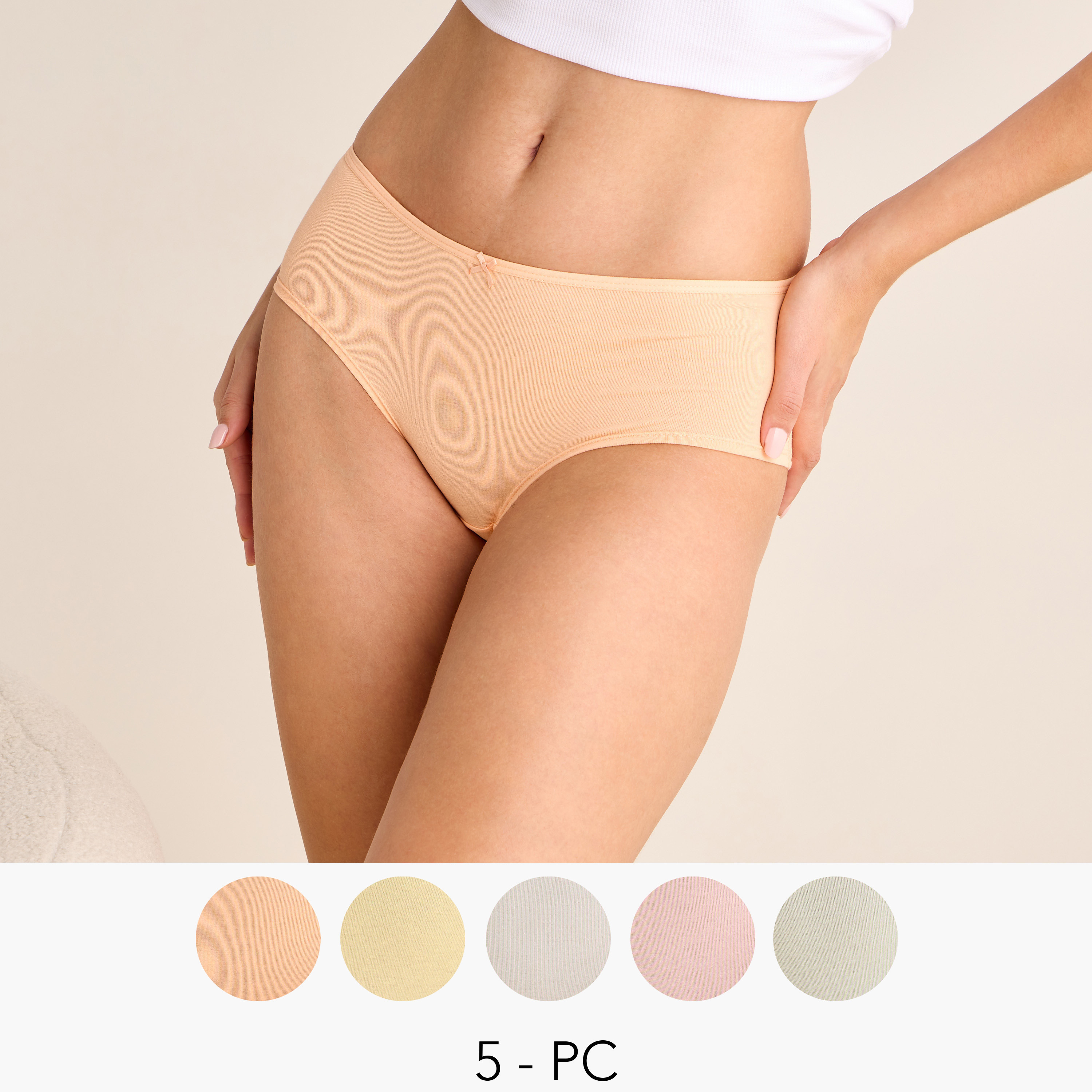 Set of 5 - Bow Detail Briefs with Elasticated Waistband-women-clothing-lingerie-panties-image-1