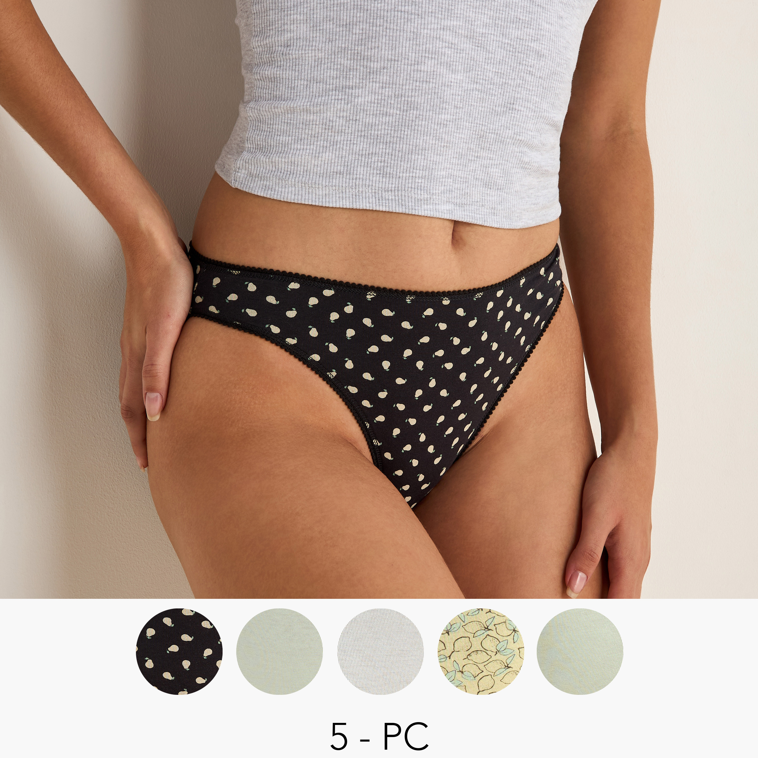 Set of 5 - Assorted Bikini Briefs with Elasticated Waistband-women-clothing-lingerie-panties-image-1