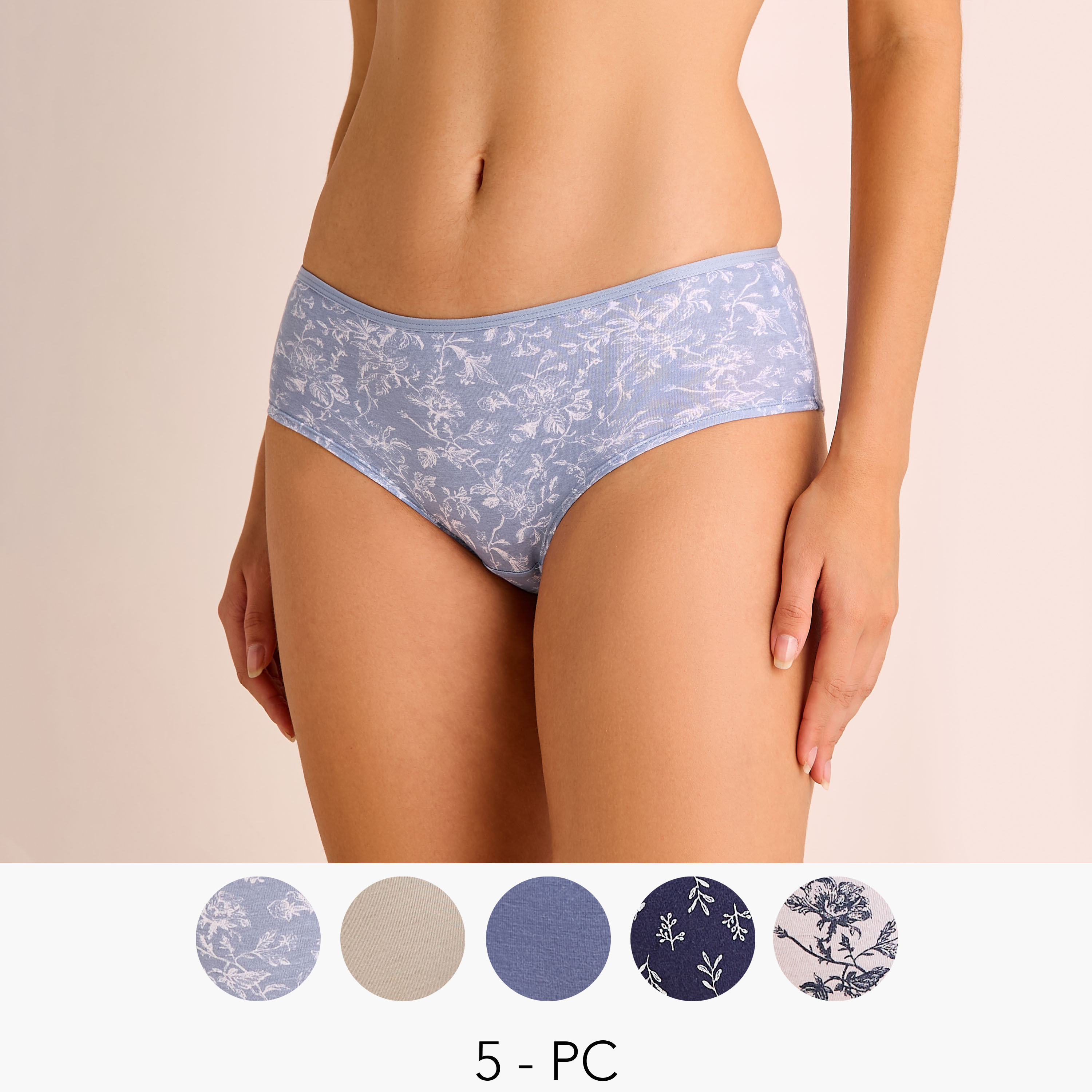 طقم سروال داخلي بخصر مطاطي 5 قطع متنوعة-women-clothing-lingerie-panties-image-1