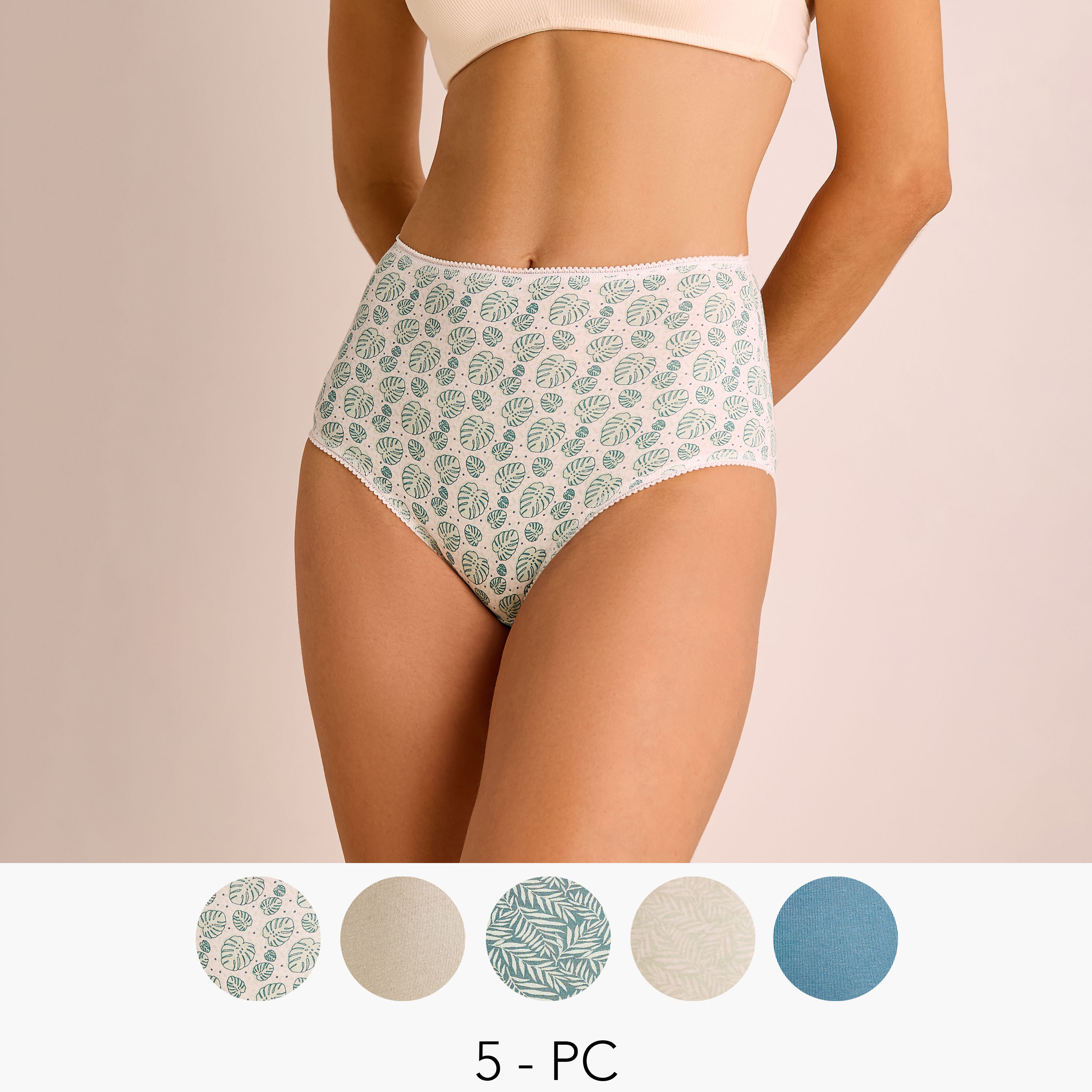 طقم سروال داخلي كامل بتفاصيل فيونكة 5 قطع متنوعة-women-clothing-lingerie-panties-image-1