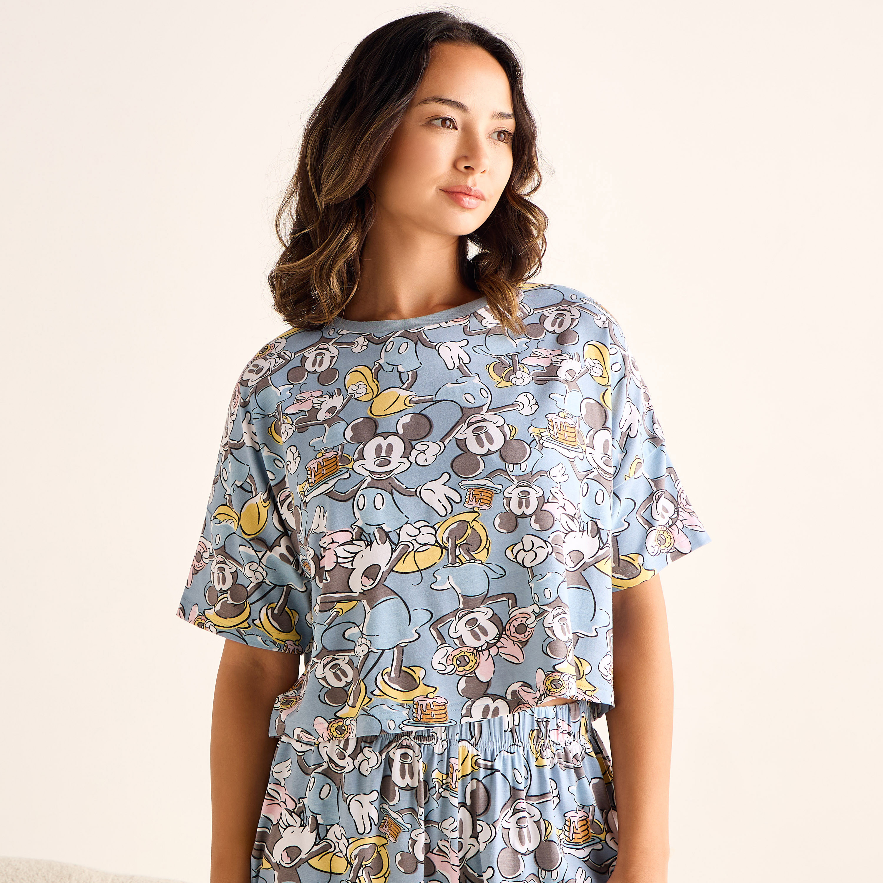 Mickey Mouse Print Shorts Set-women-clothing-nightwear-pyjamas-shortsets-image-3