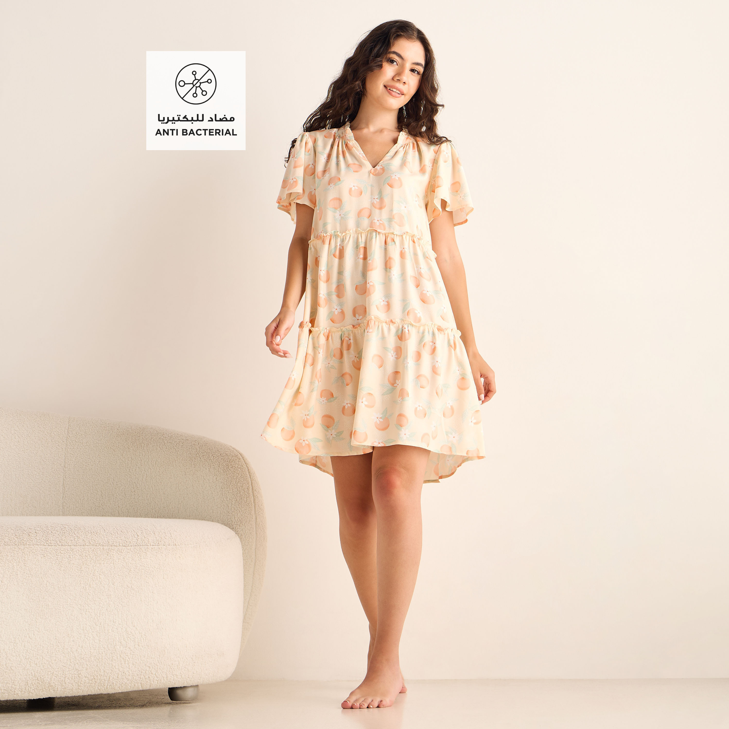 Set of 2 - Tiered Viscose Night Dress with Flutter Sleeves-women-clothing-nightwear-nighties-image-2