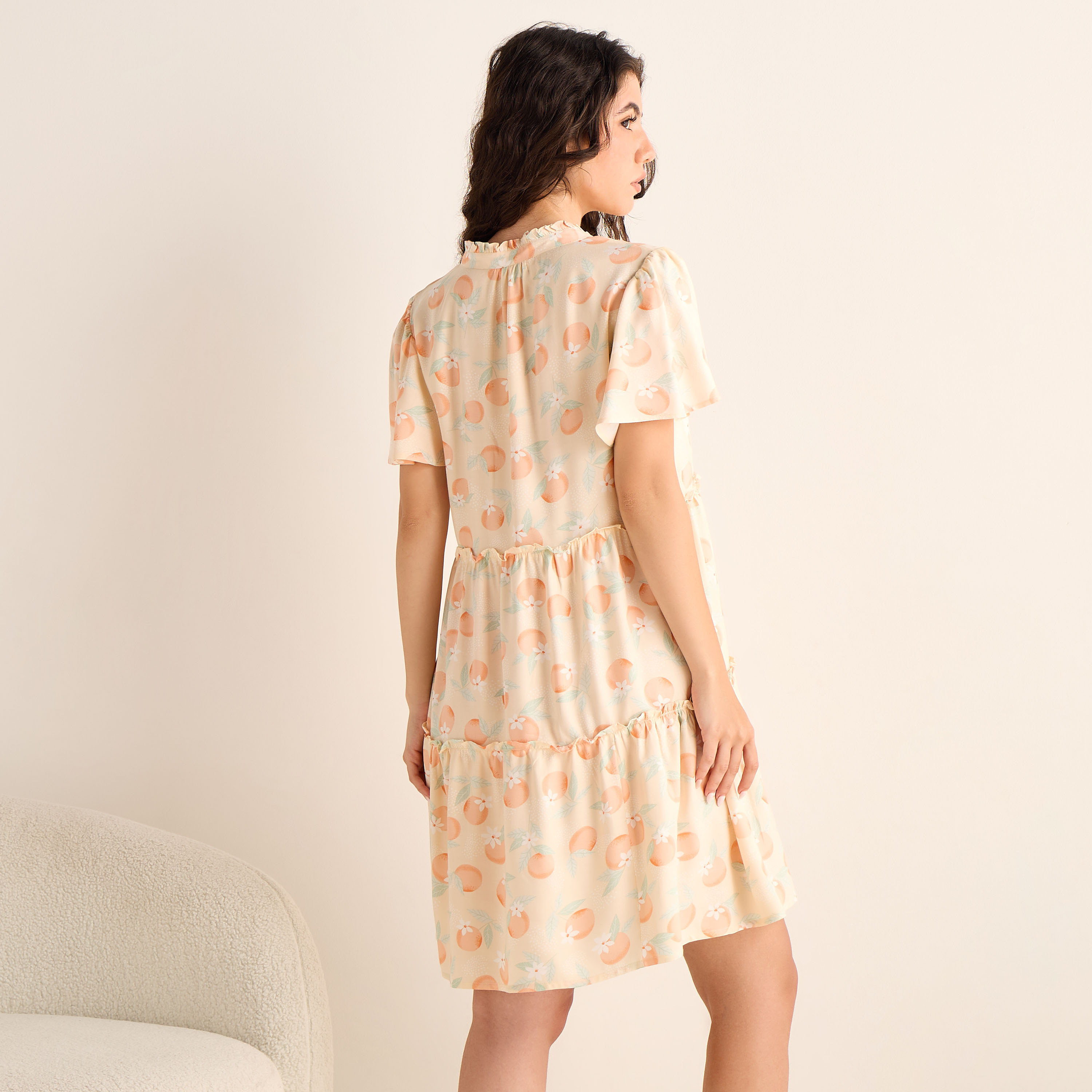 Set of 2 - Tiered Viscose Night Dress with Flutter Sleeves-women-clothing-nightwear-nighties-image-3