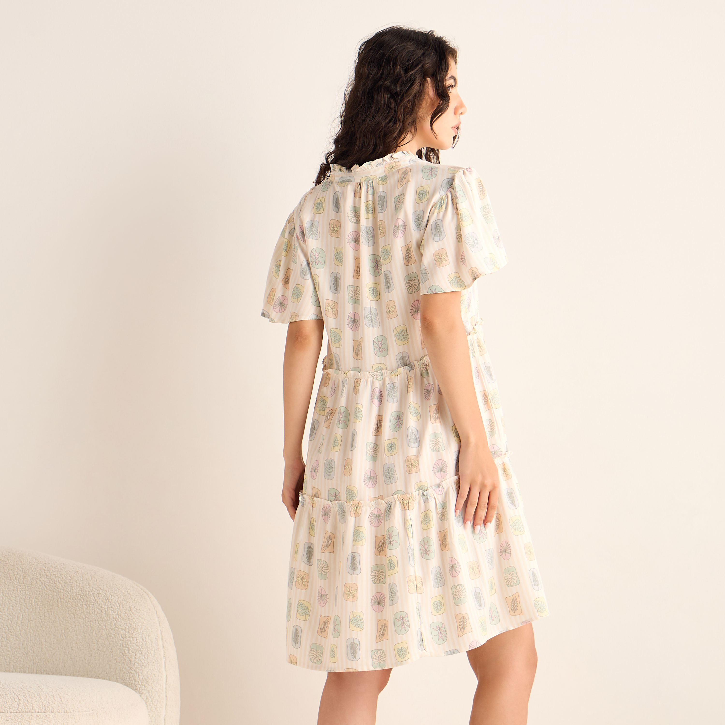 Set of 2 - Tiered Viscose Night Dress with Flutter Sleeves-women-clothing-nightwear-nighties-image-4