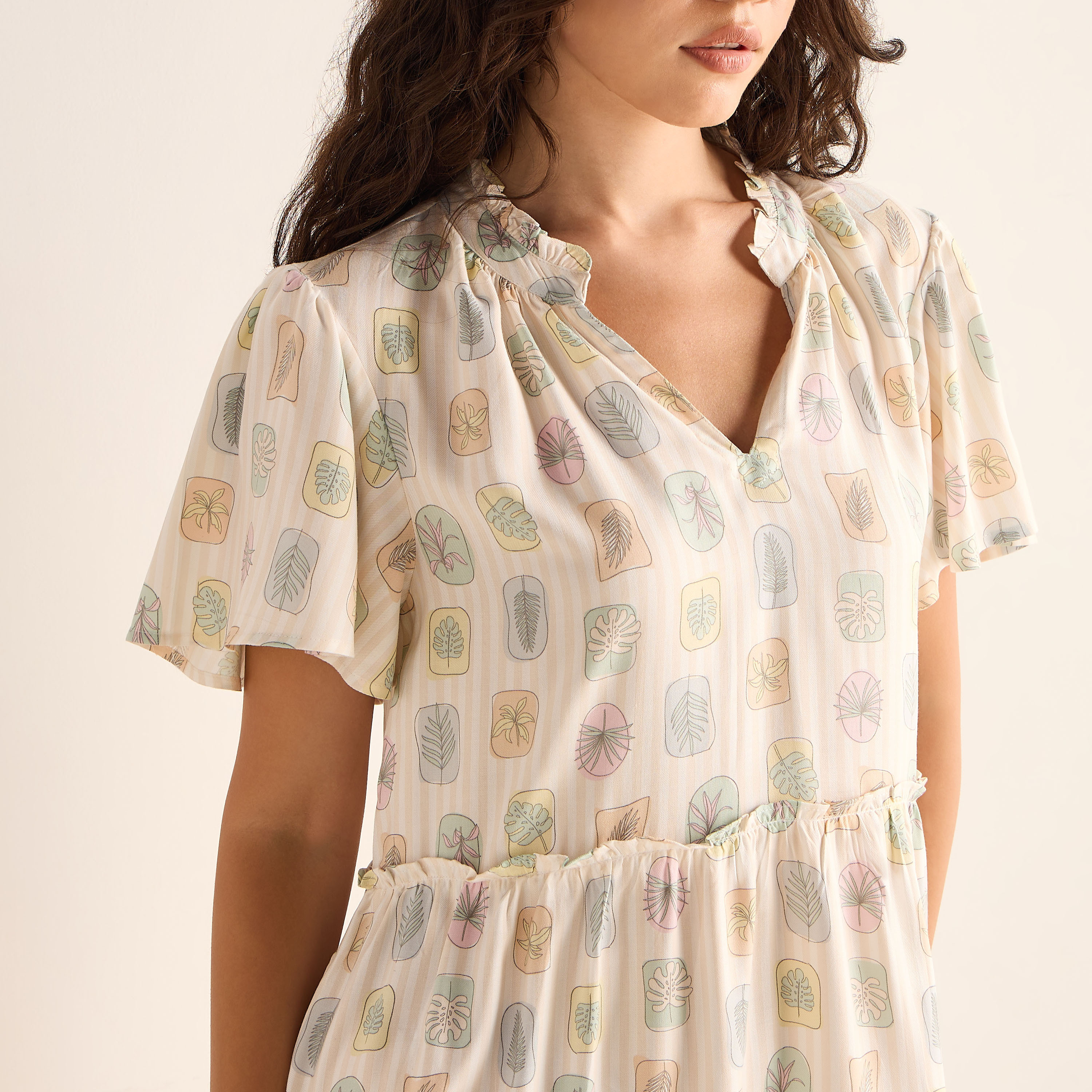 Set of 2 - Tiered Viscose Night Dress with Flutter Sleeves-women-clothing-nightwear-nighties-image-5