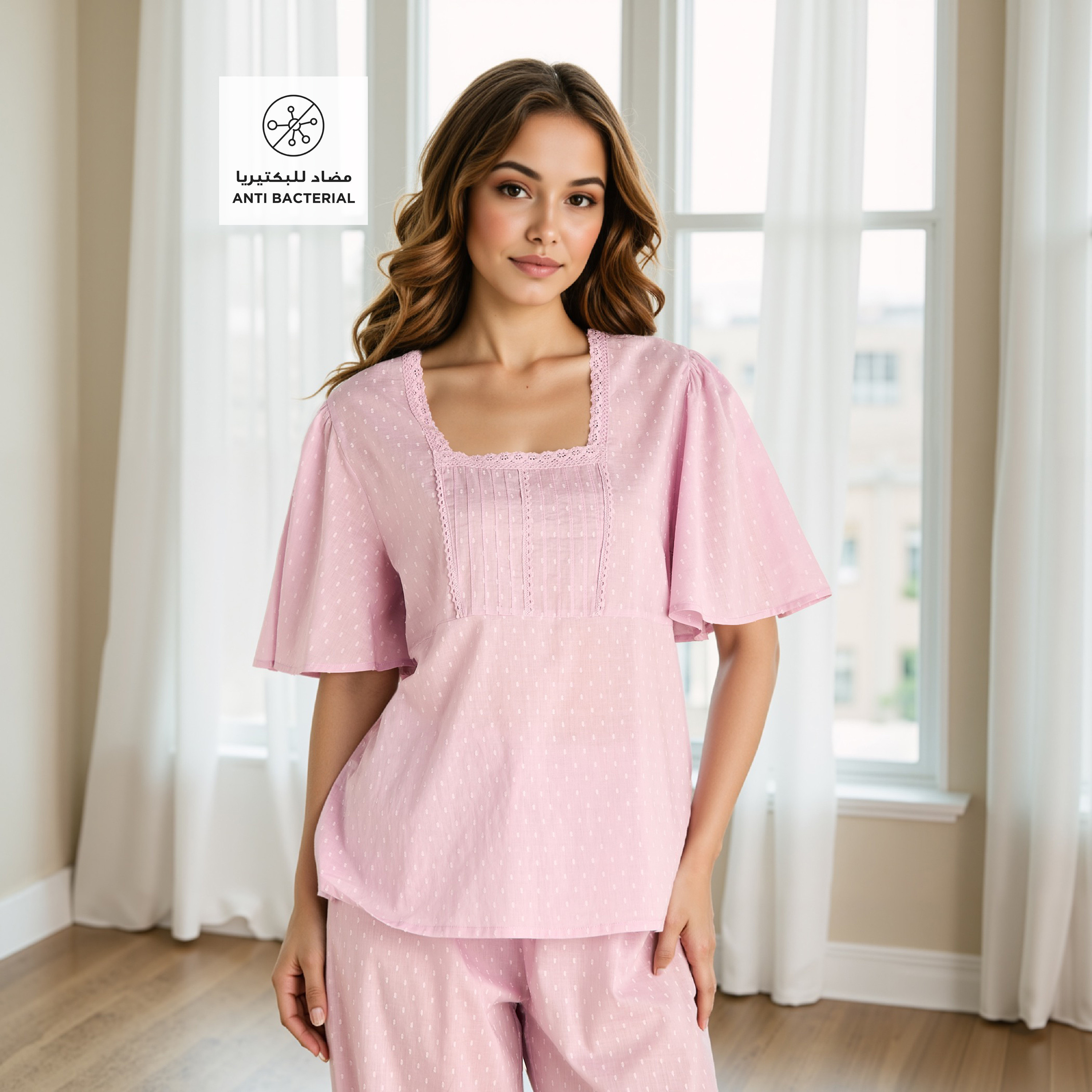 طقم بيجاما فيسكوز بنسيج دوبي بارز الملمس-women-clothing-nightwear-pyjamas-longsets-image-2