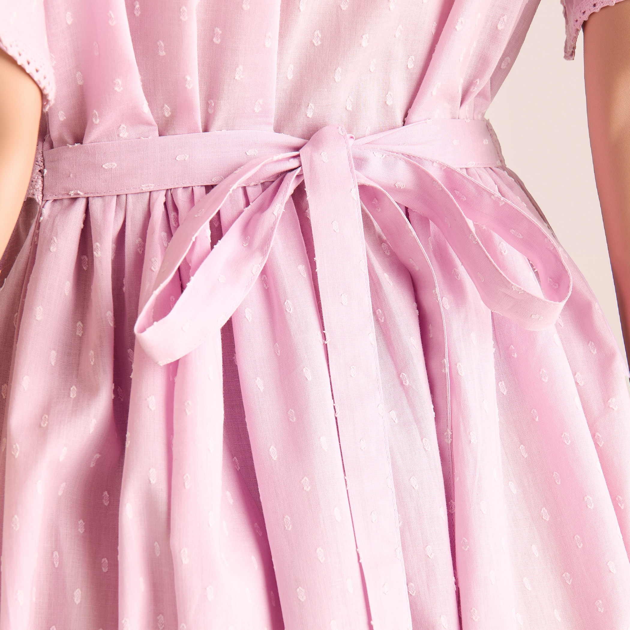 Textured Dobby Viscose Night Gown with Tie-Up Belt and Flutter Sleeves-women-clothing-nightwear-nighties-image-6