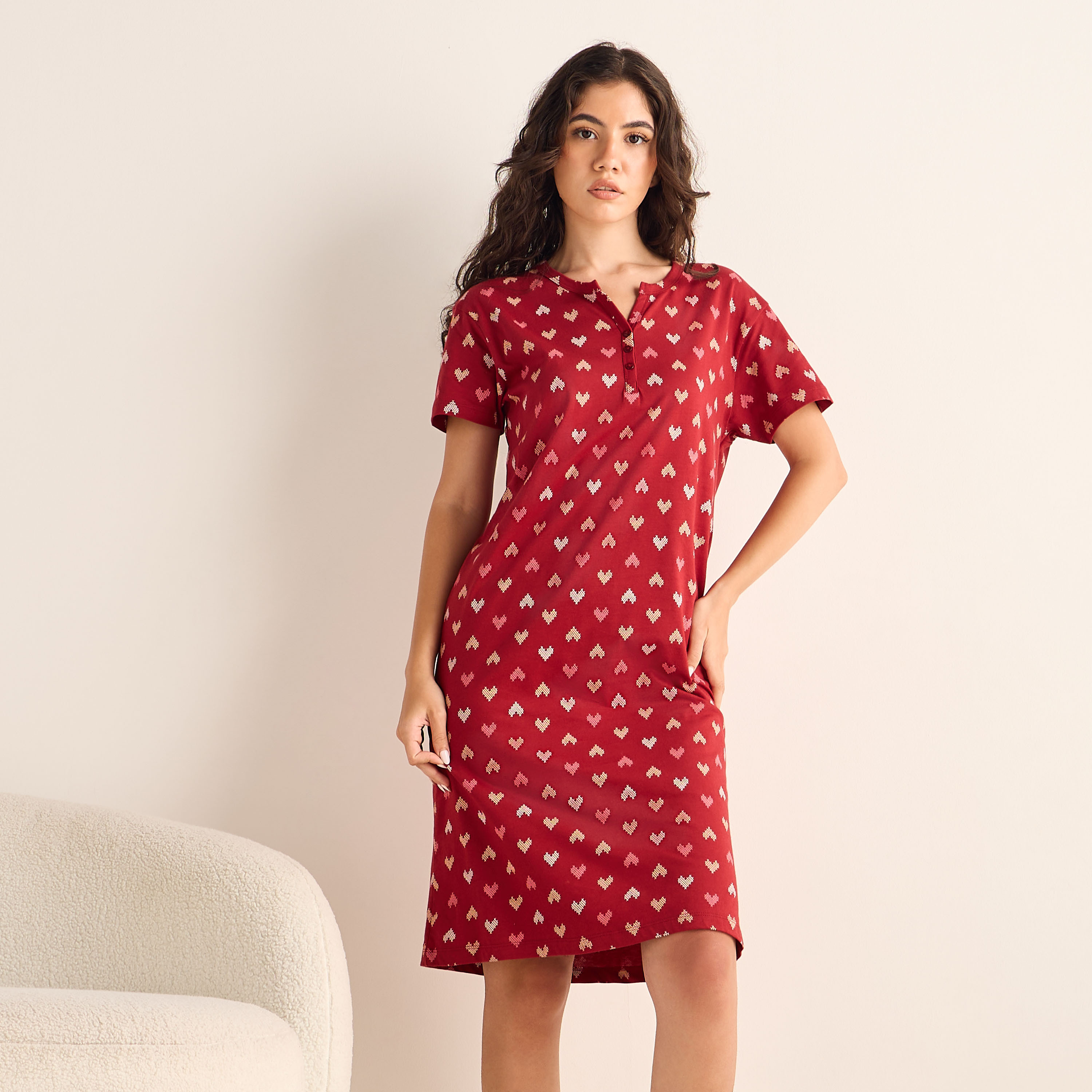 All-Over Print Cotton Night Dress-women-clothing-nightwear-nighties-image-1