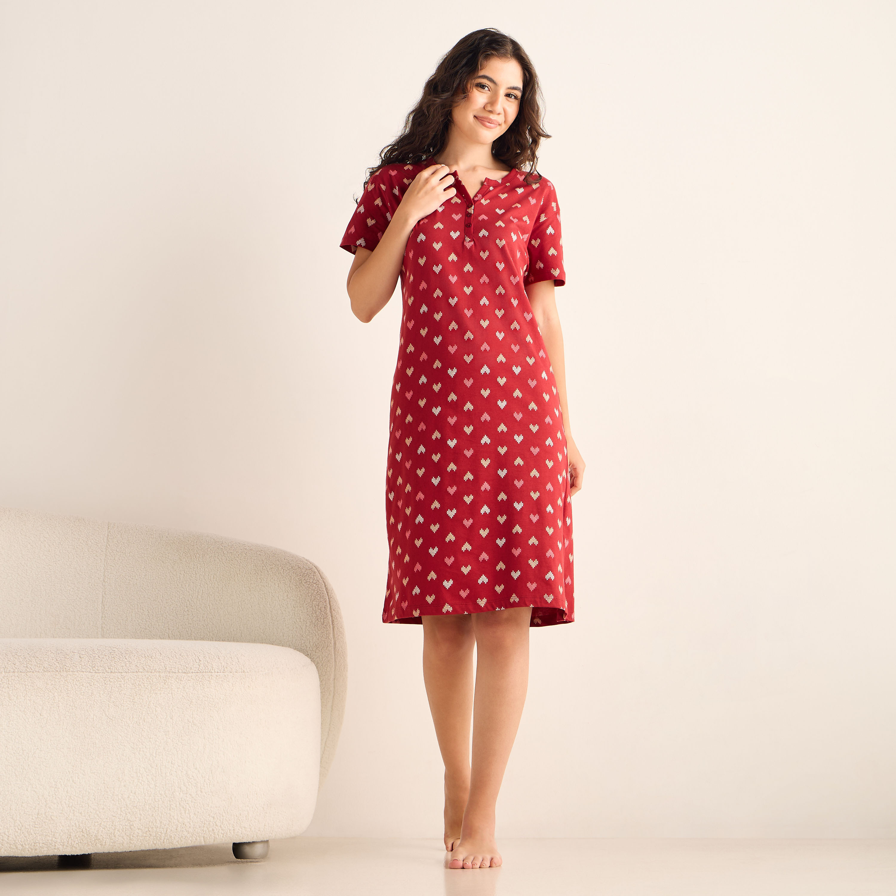 All-Over Print Cotton Night Dress-women-clothing-nightwear-nighties-image-2