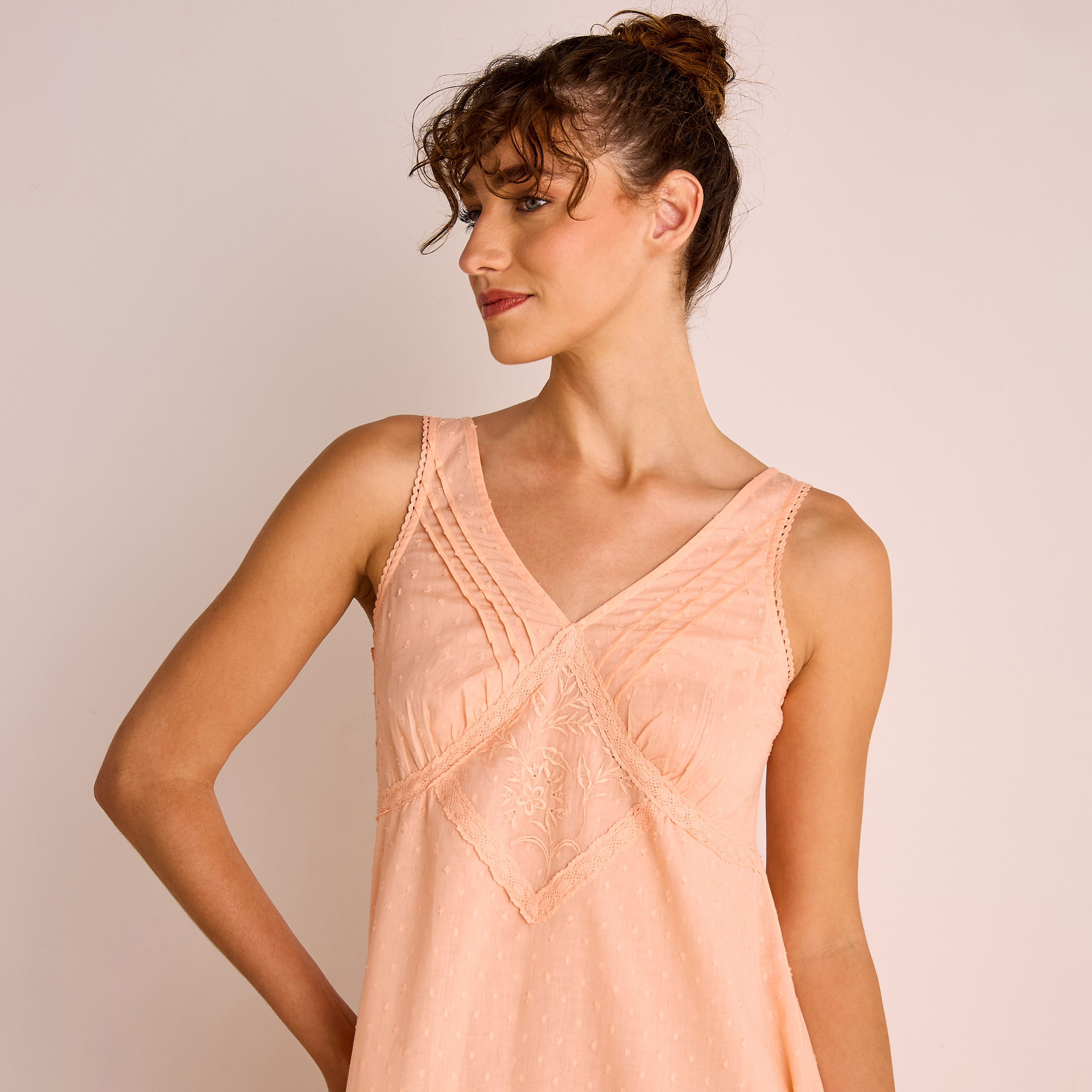 Dobby Embroidered V-neck Sleeveless Viscose Night Dress-women-clothing-nightwear-nighties-image-4
