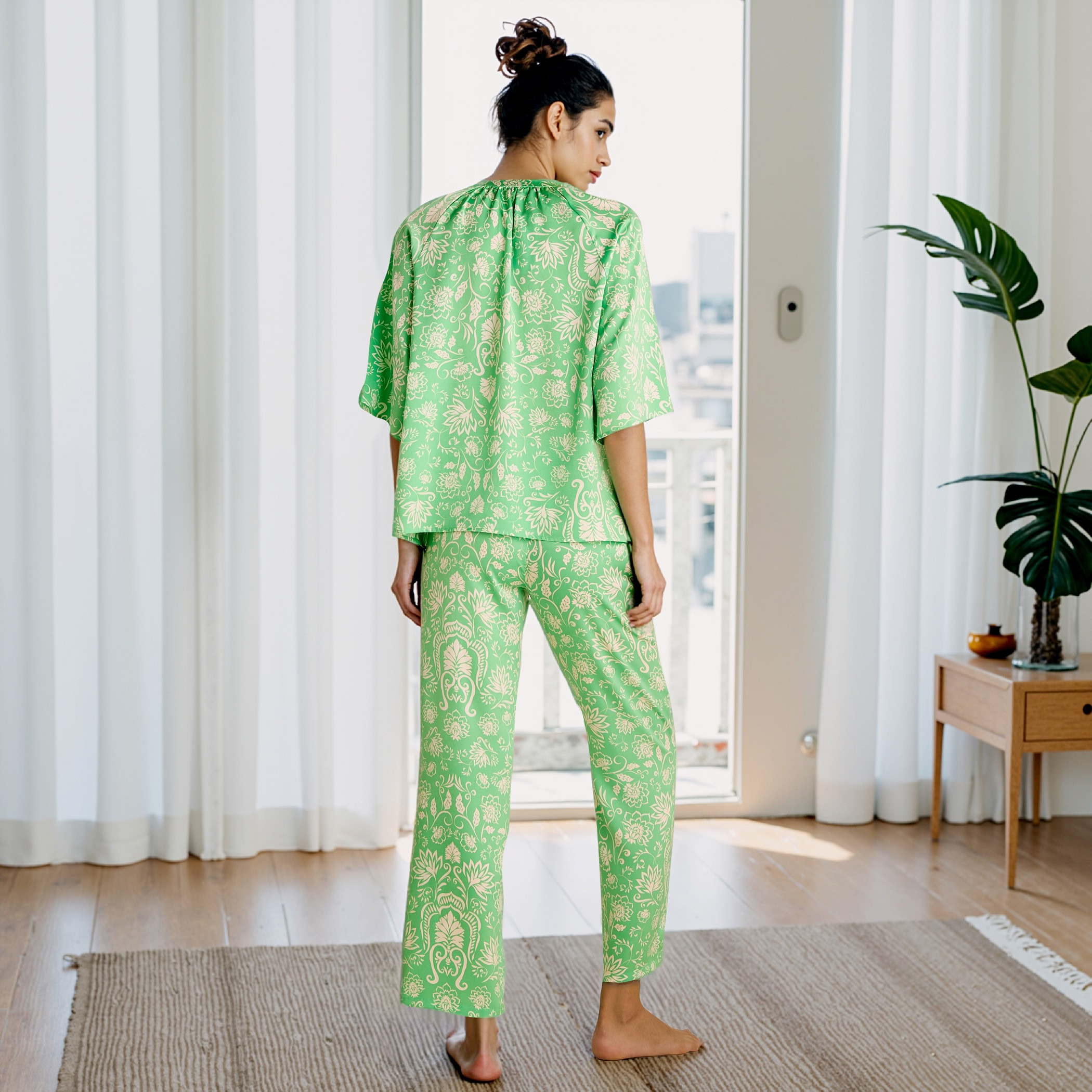 Floral Print Satin Top and Pyjama Set-women-clothing-nightwear-pyjamas-longsets-image-4