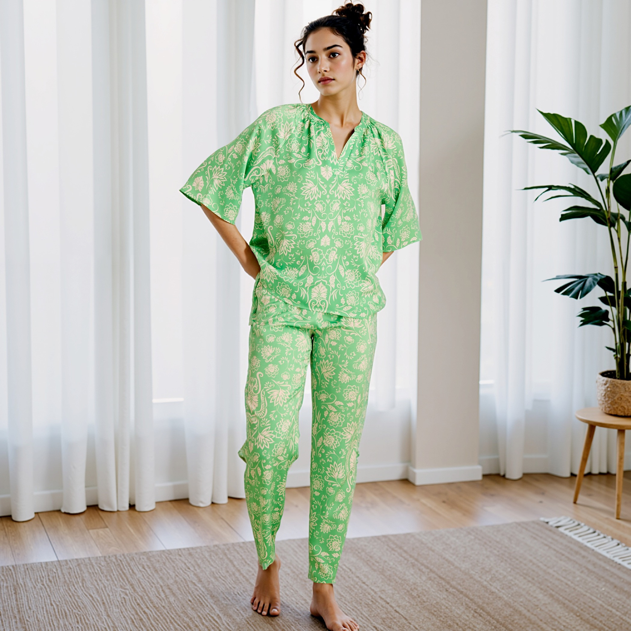Floral Print Satin Top and Pyjama Set-women-clothing-nightwear-pyjamas-longsets-image-7