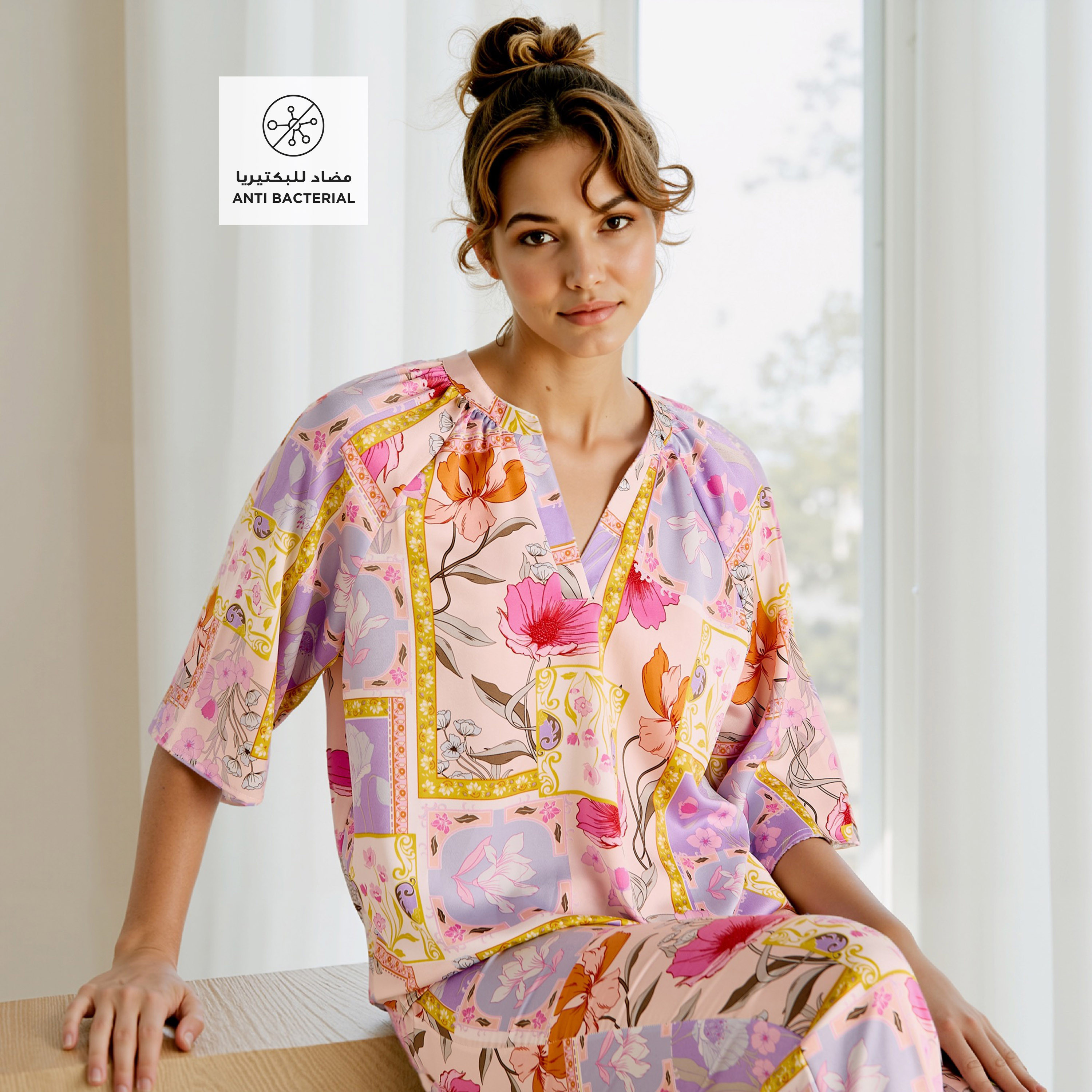 Floral Print Satin Top and Pyjama Set-women-clothing-nightwear-pyjamas-longsets-image-2