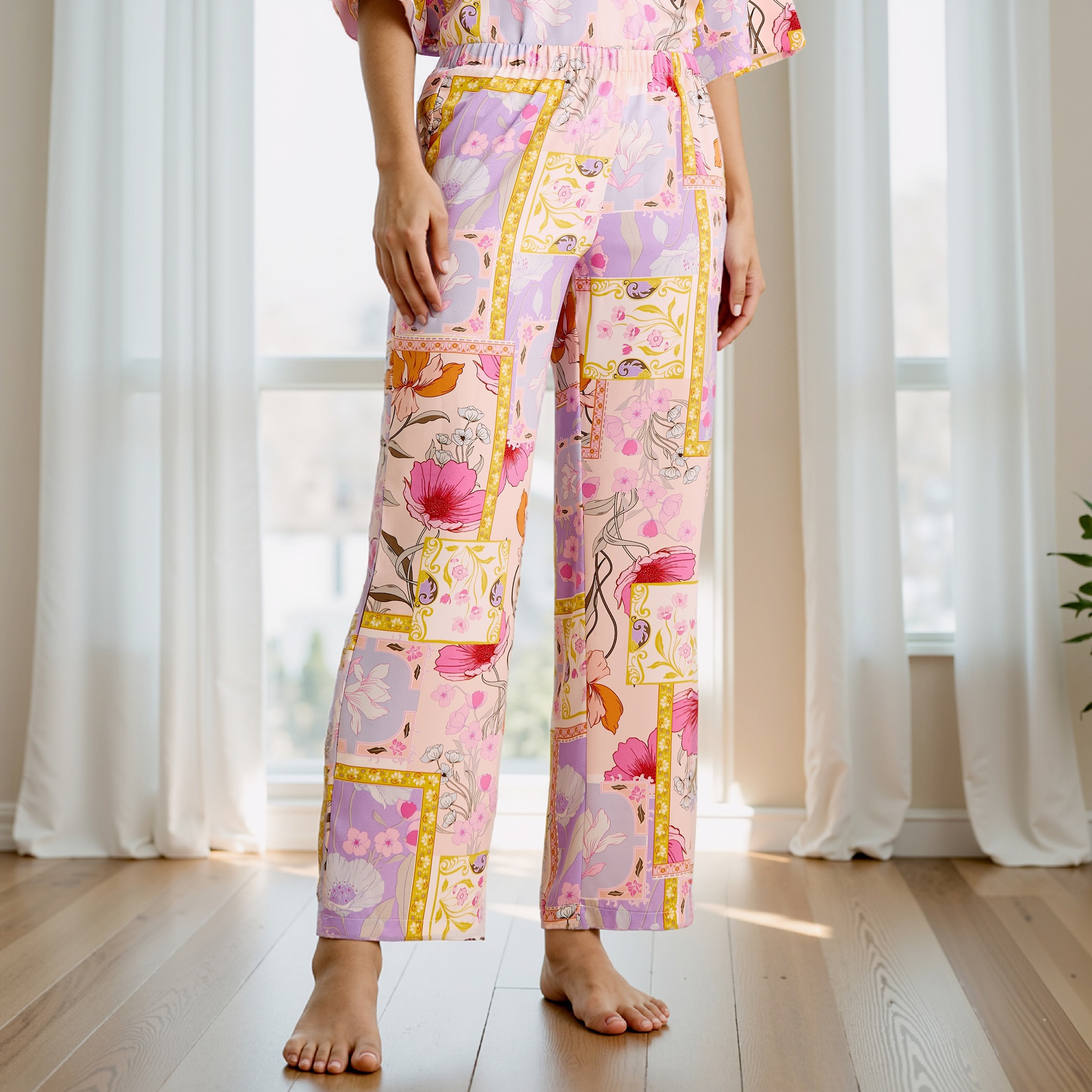 Floral Print Satin Top and Pyjama Set-women-clothing-nightwear-pyjamas-longsets-image-3