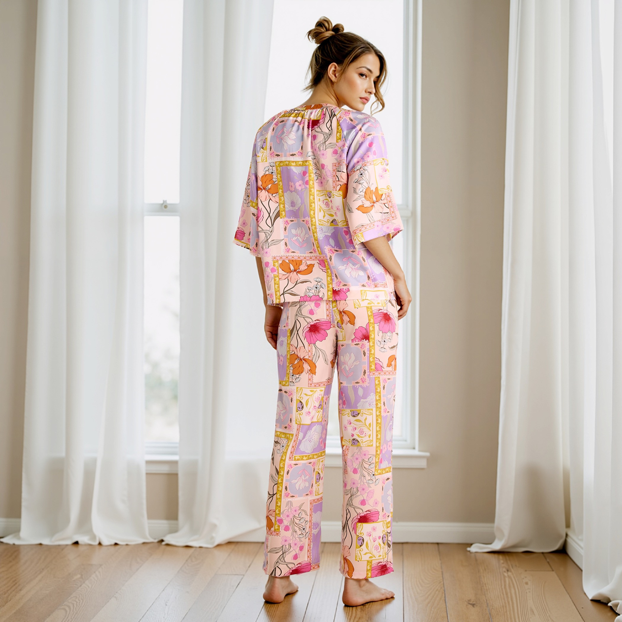 Floral Print Satin Top and Pyjama Set-women-clothing-nightwear-pyjamas-longsets-image-4