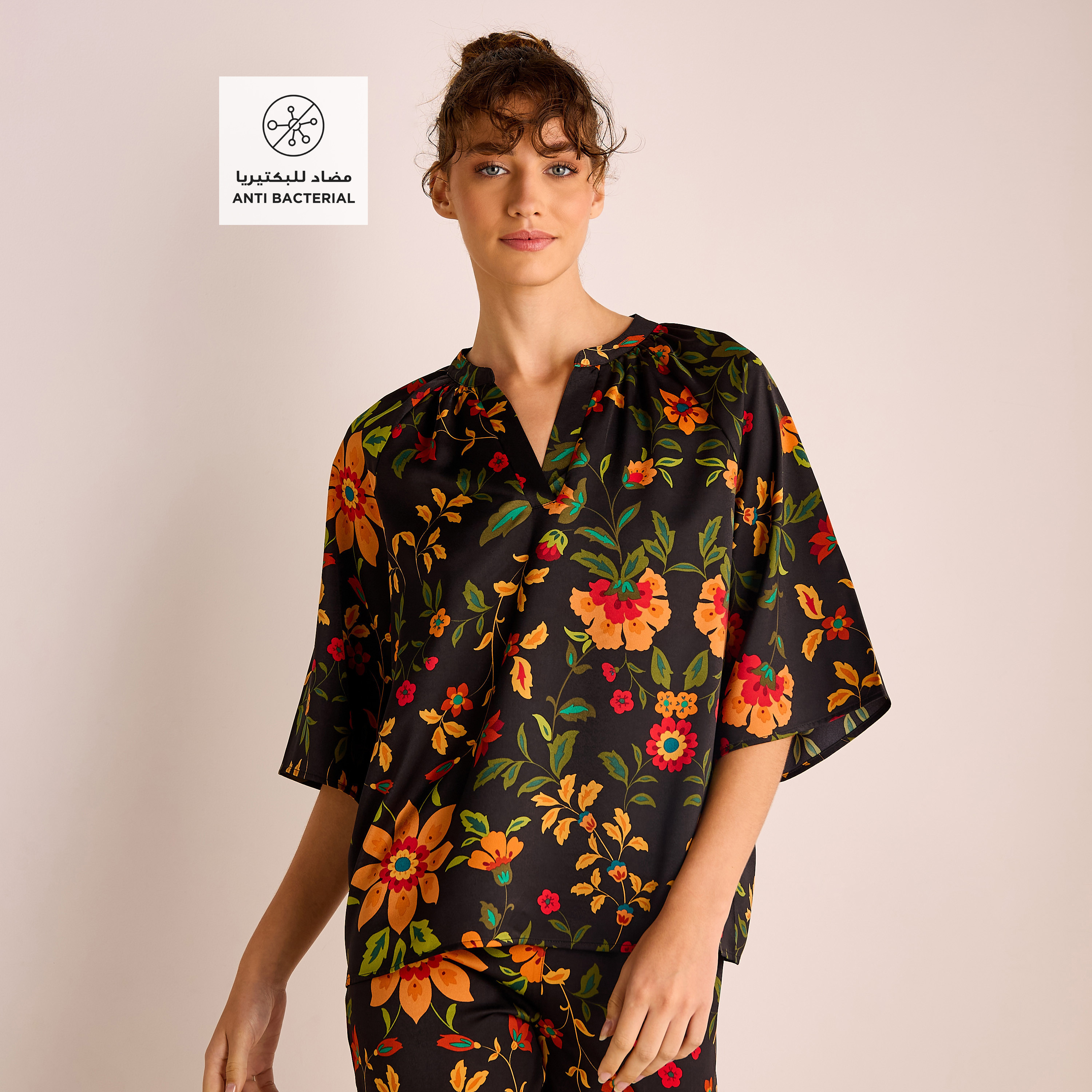Floral Print Satin Top and Pyjama Set-women-clothing-nightwear-pyjamas-longsets-image-2