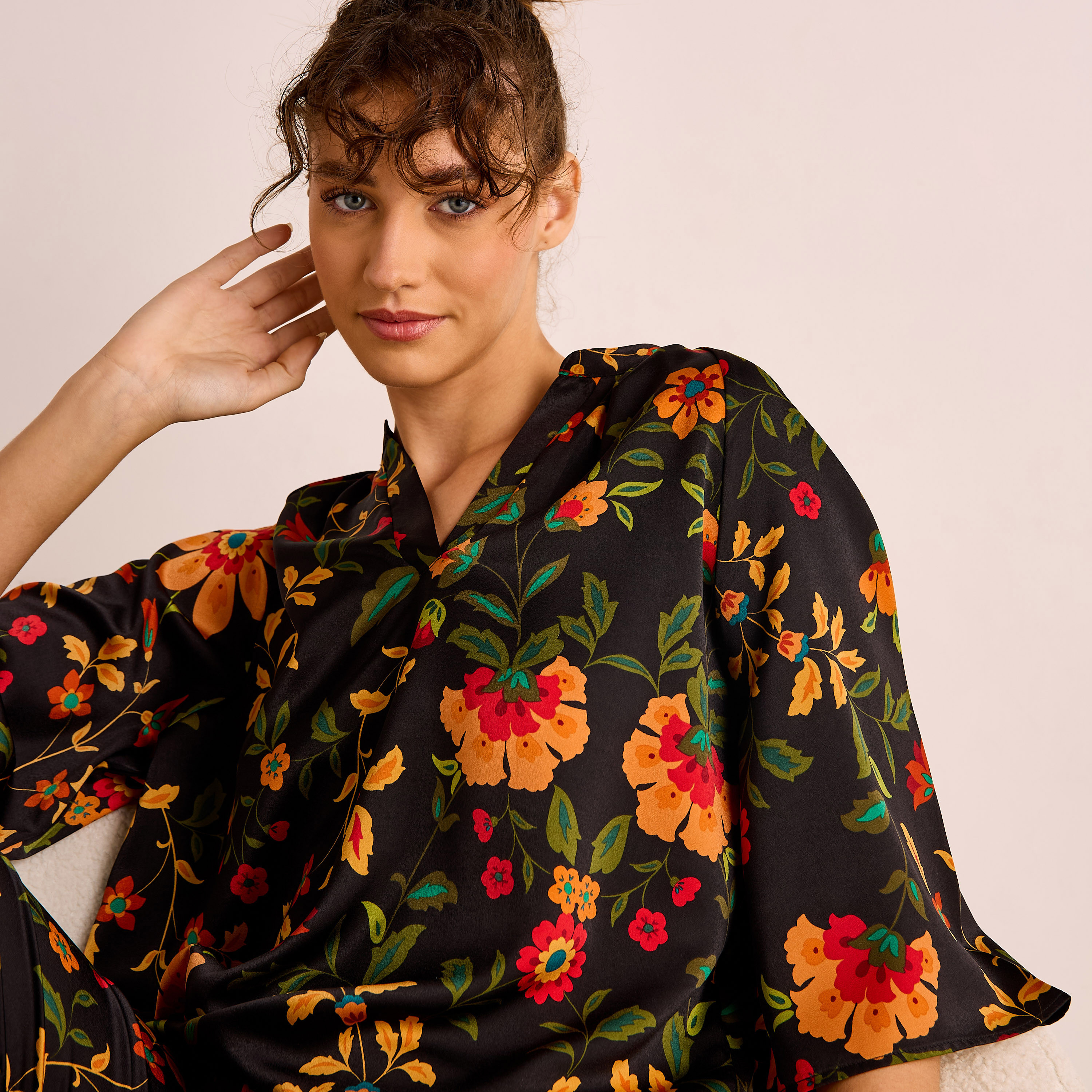 Floral Print Satin Top and Pyjama Set-women-clothing-nightwear-pyjamas-longsets-image-5