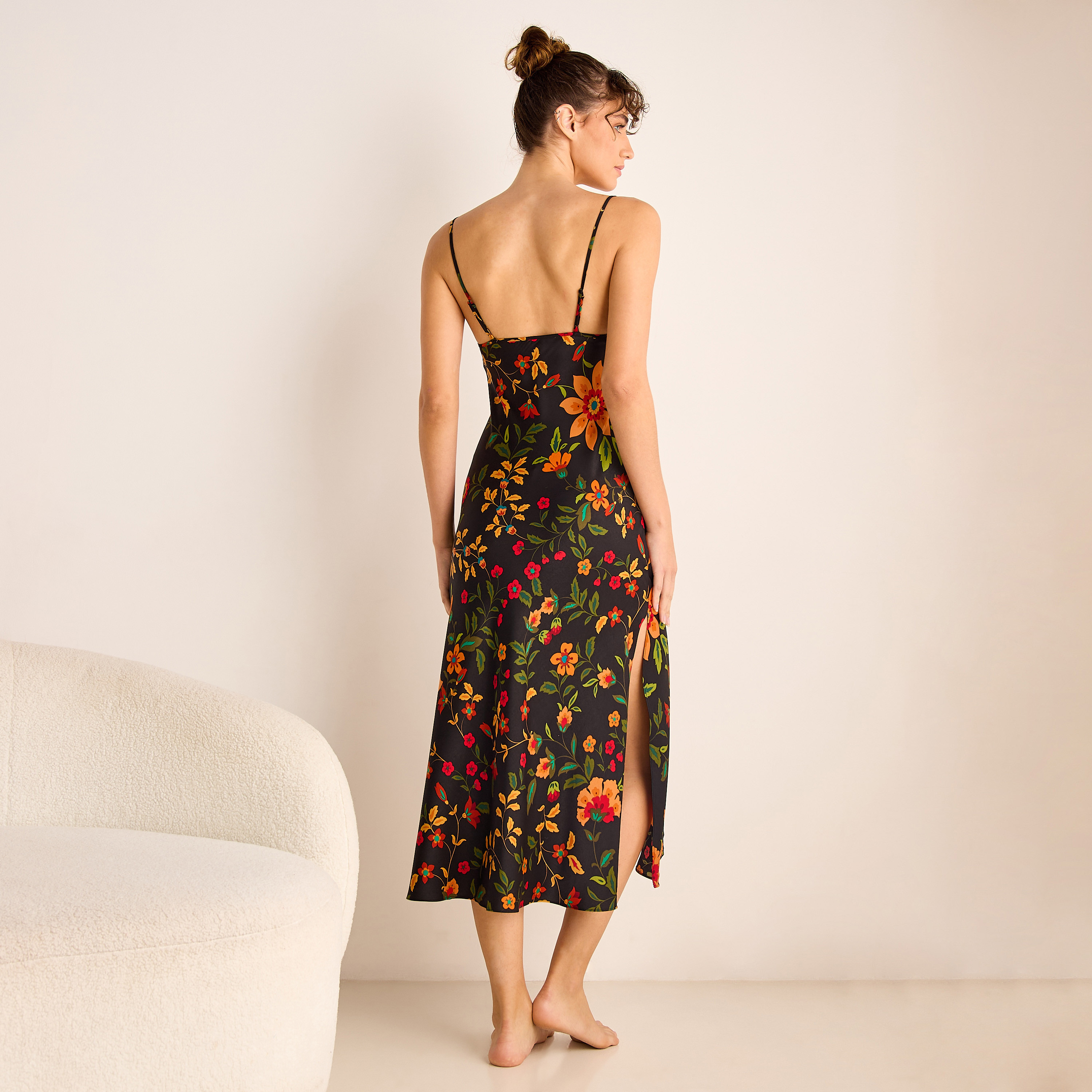 Floral Print Satin Slip Dress with Adjustable Straps-women-clothing-nightwear-nighties-image-3