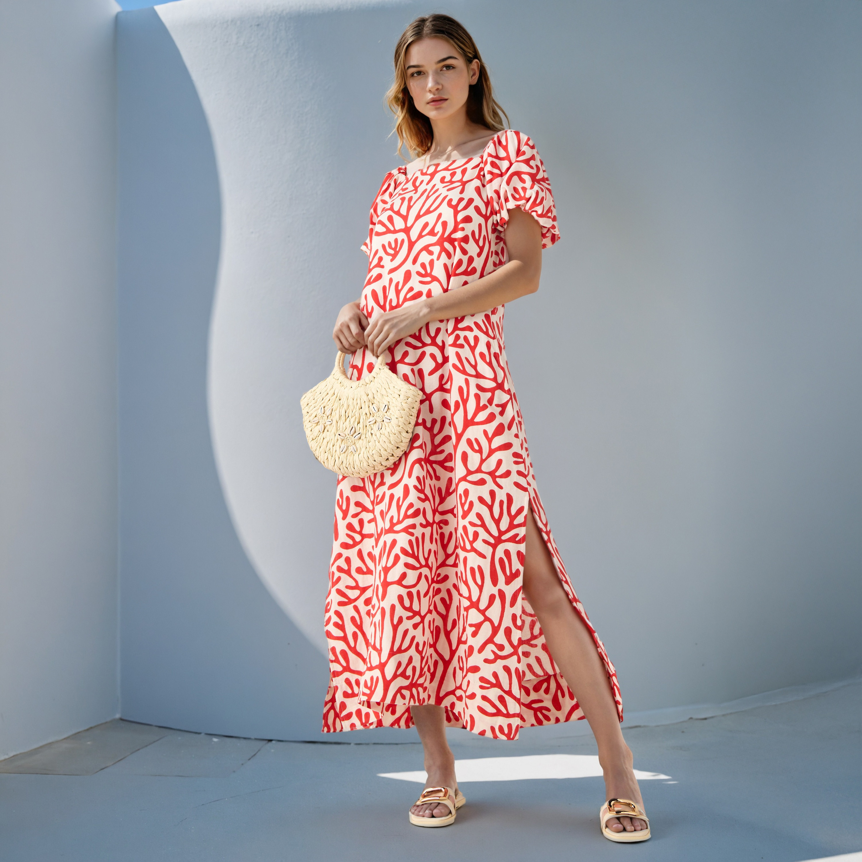 Printed Maxi Cotton Dress with Side Slit-women-clothing-swimandbeach-beachwear-image-1