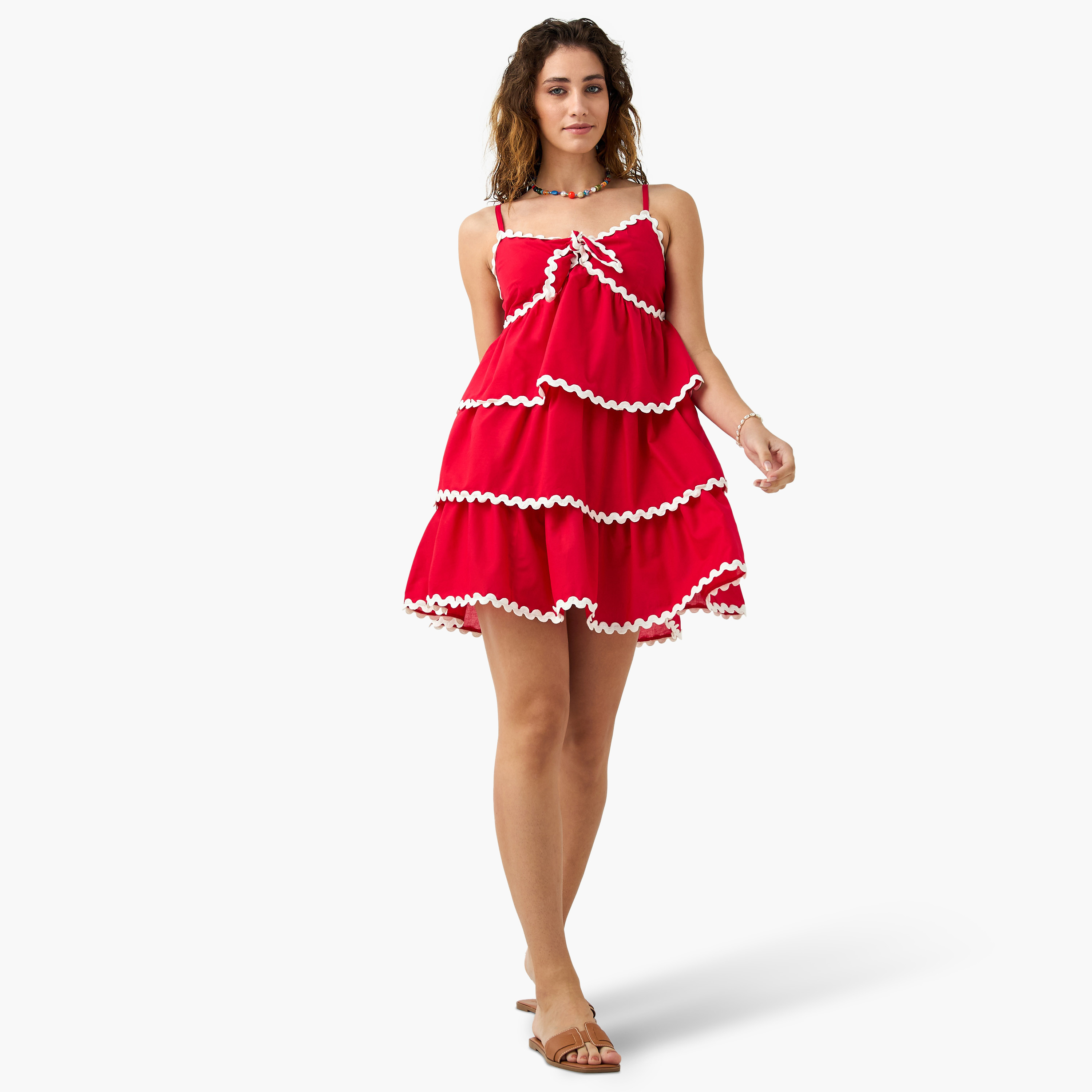 Tiered Dress with Contrast Trim and Spaghetti Straps-women-clothing-swimandbeach-beachwear-image-2