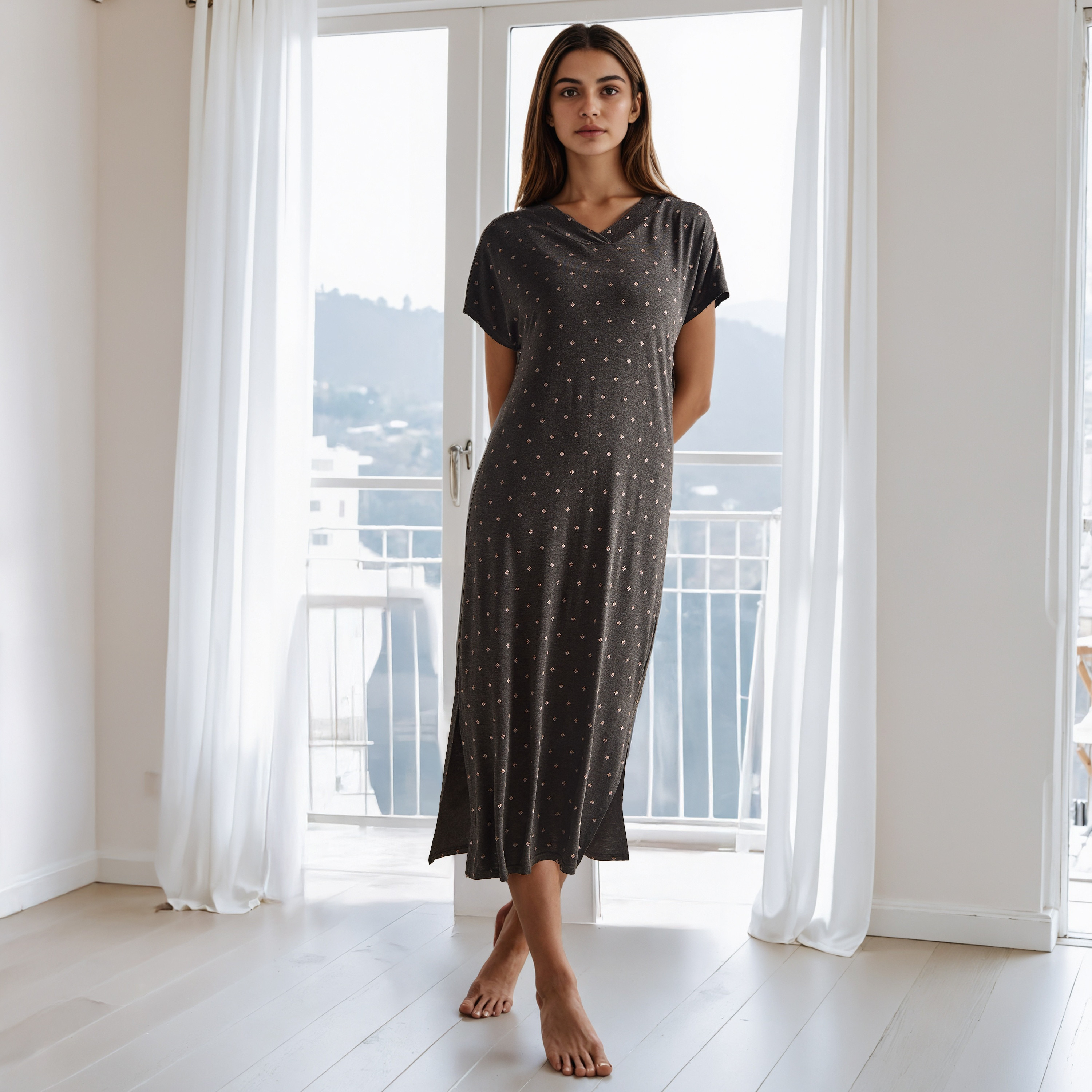 Printed Night Dress with Slits-women-clothing-nightwear-nighties-image-2