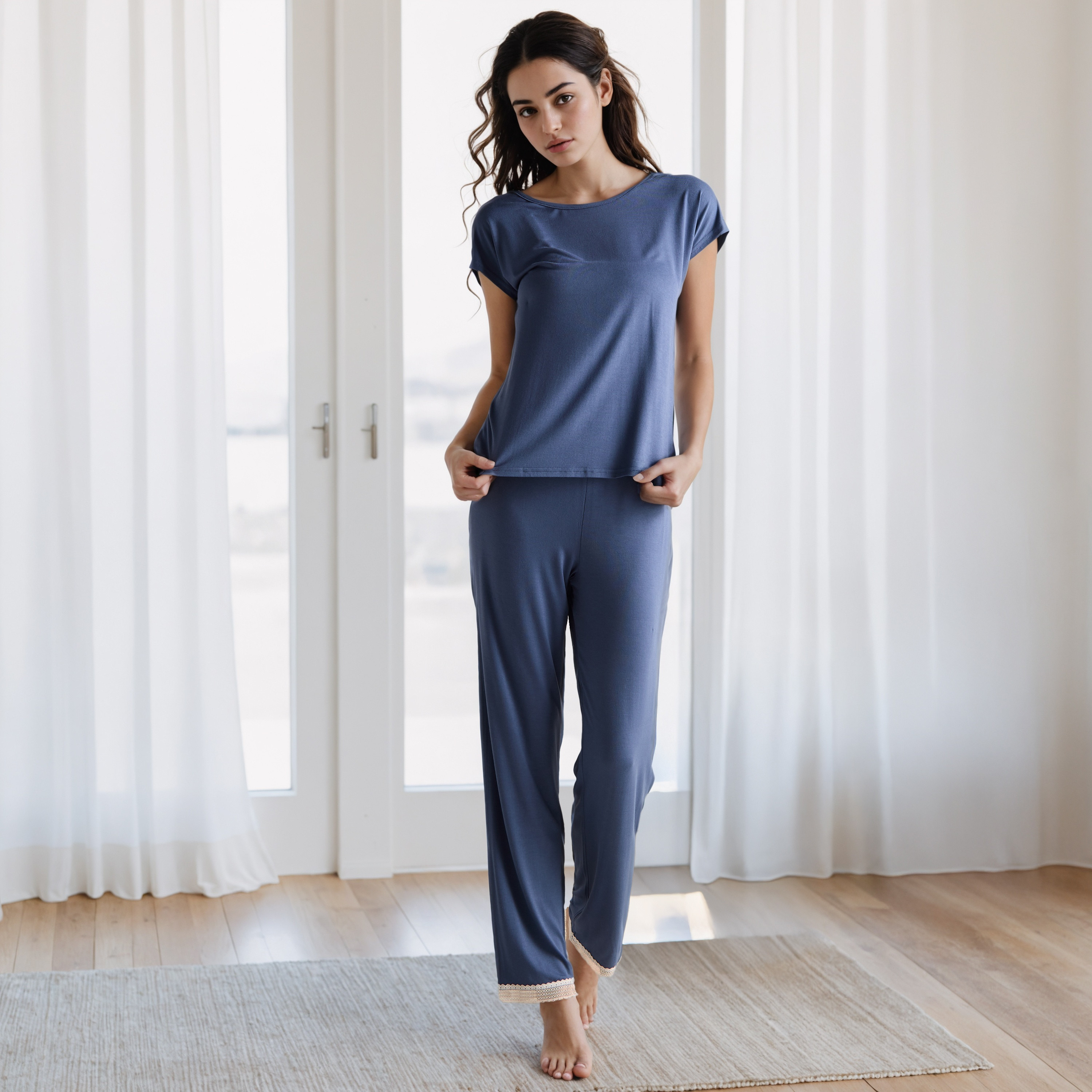 Lace Trim Pyjama Set-women-clothing-nightwear-pyjamas-longsets-image-1