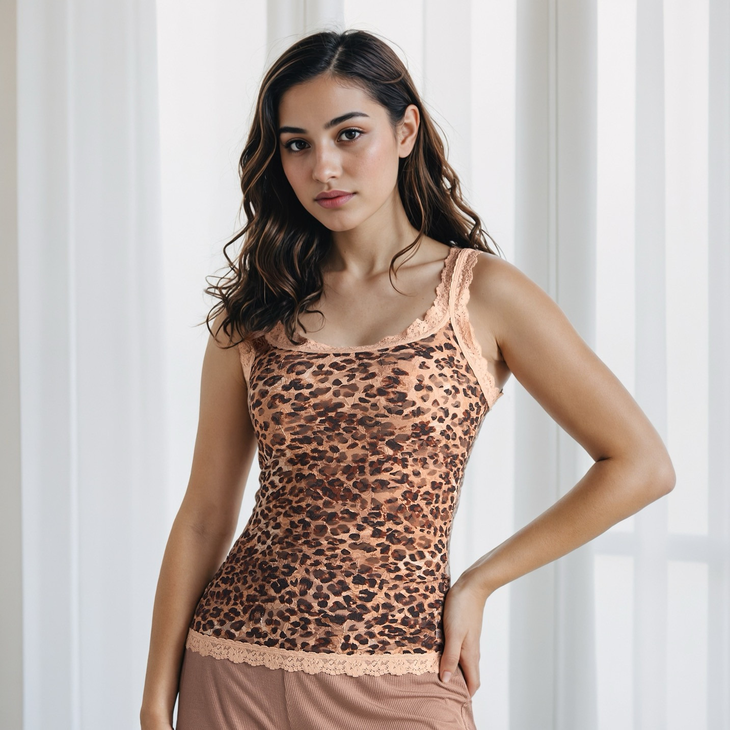 Animal Print Camisole with Lace Inserts-women-clothing-lingerie-camisoles-image-1