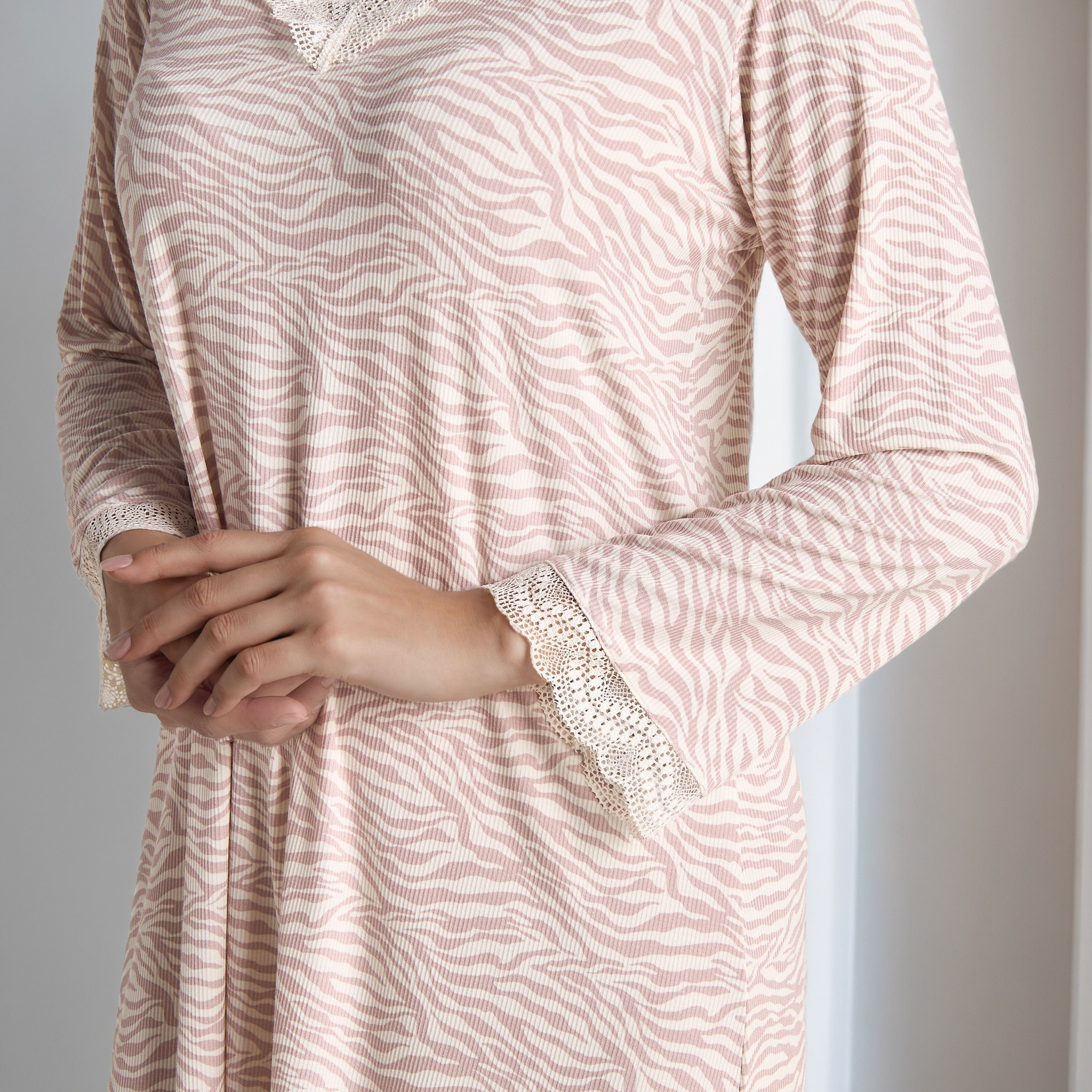 Animal Print V-neck Night Dress-women-clothing-nightwear-nighties-image-4