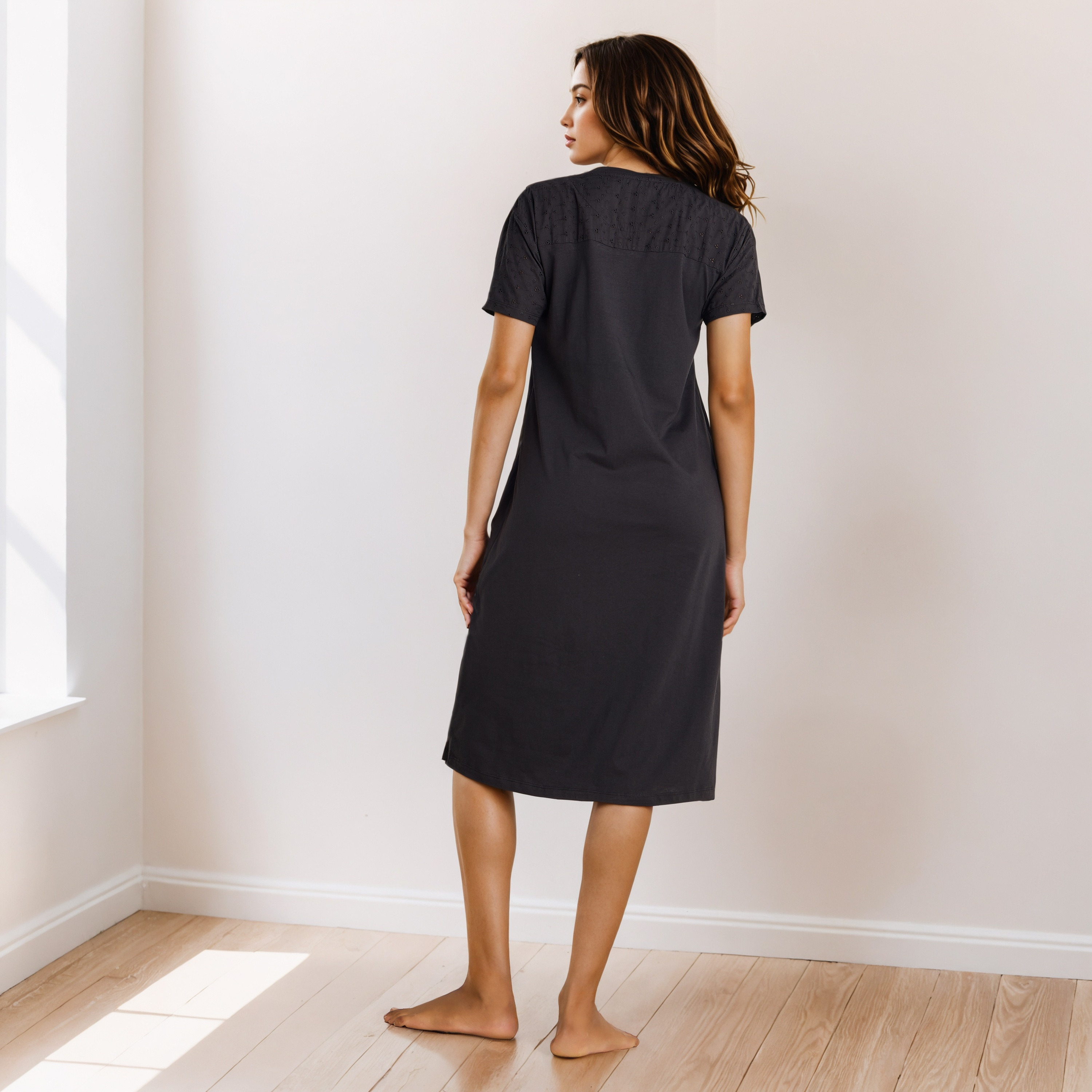 Schiffli Embroidered V-neck Cotton Night Dress-women-clothing-nightwear-nighties-image-3