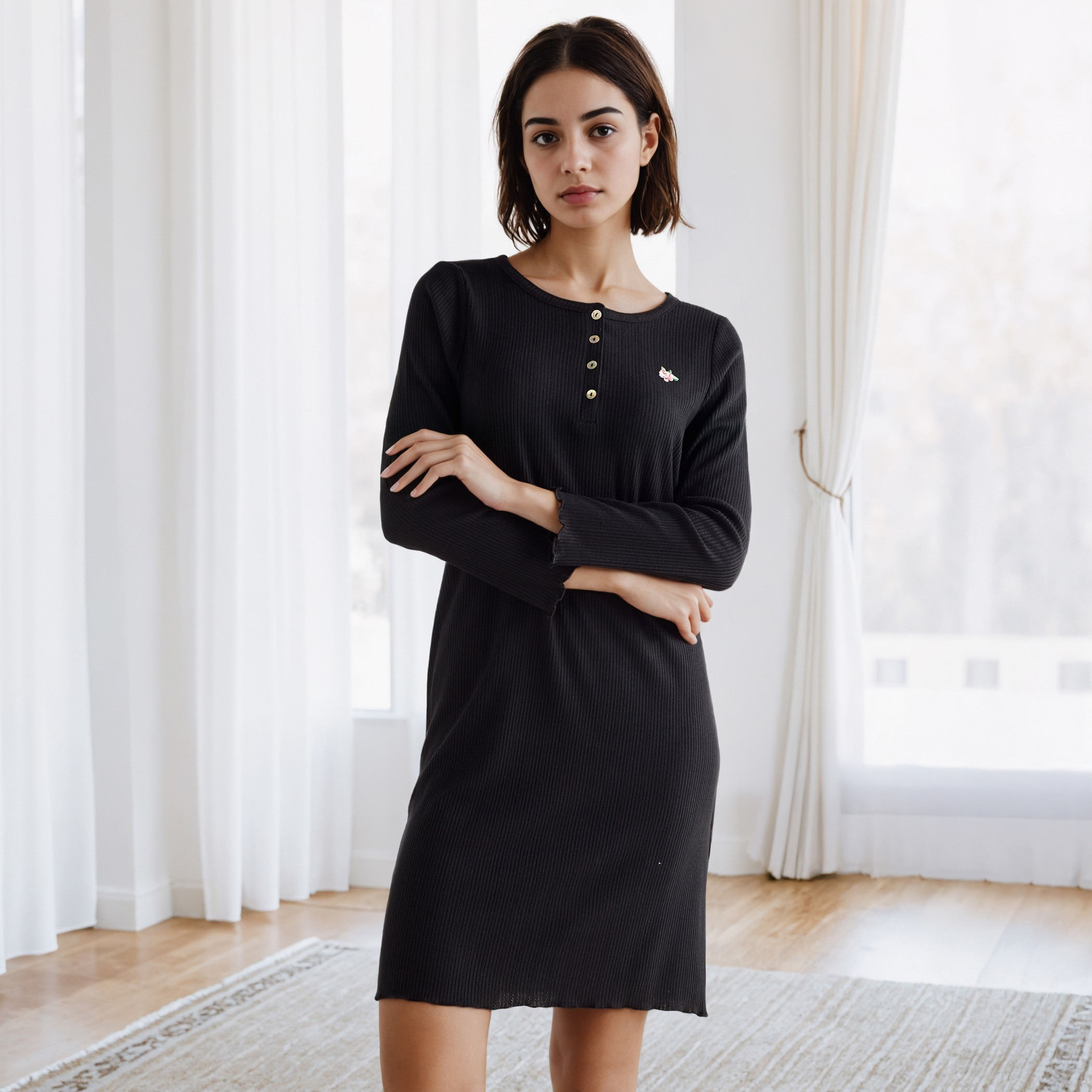 Textured Pointelle Night Dress-women-clothing-nightwear-nighties-image-2