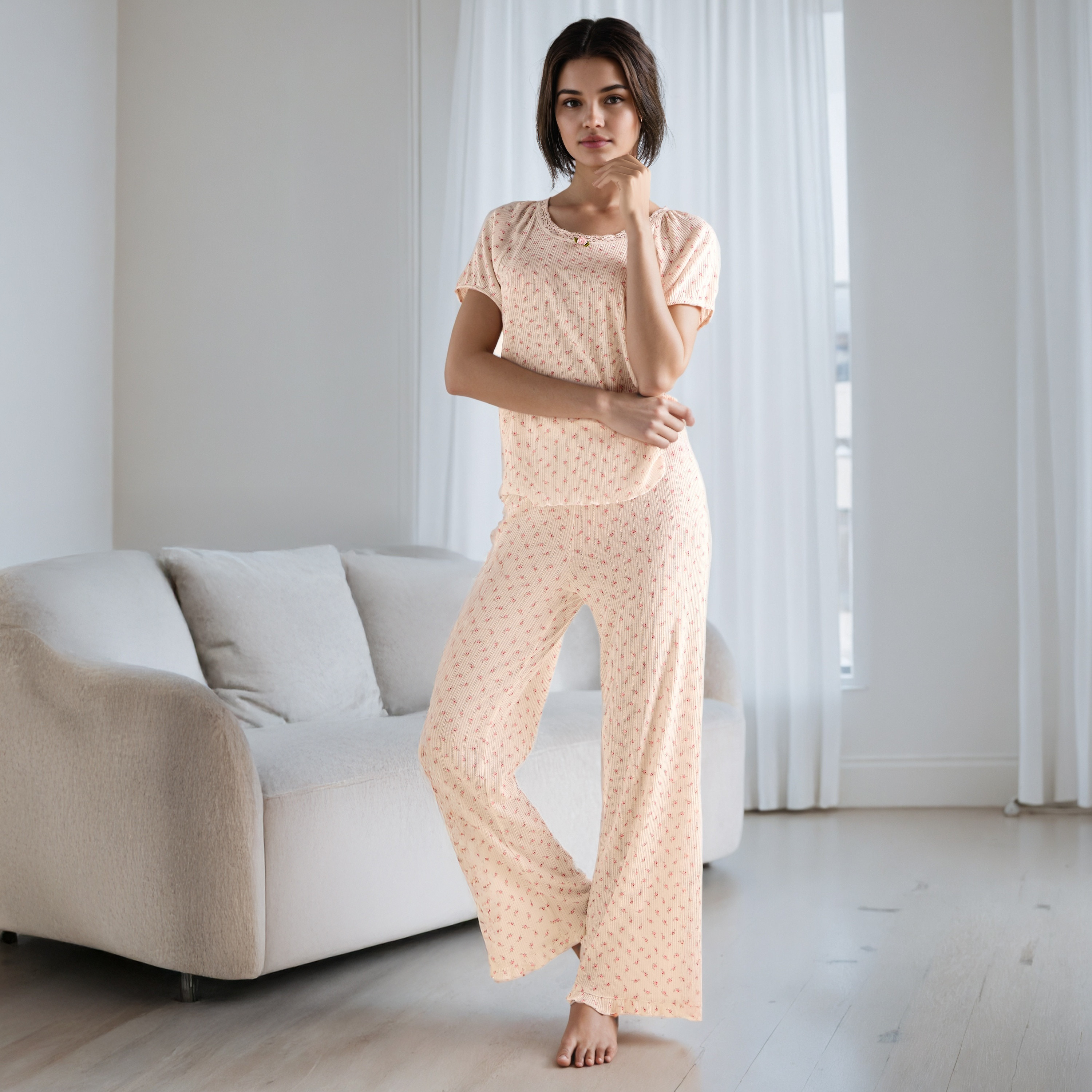 Floral Print Pointelle Pyjama Set-women-clothing-nightwear-pyjamas-longsets-image-1