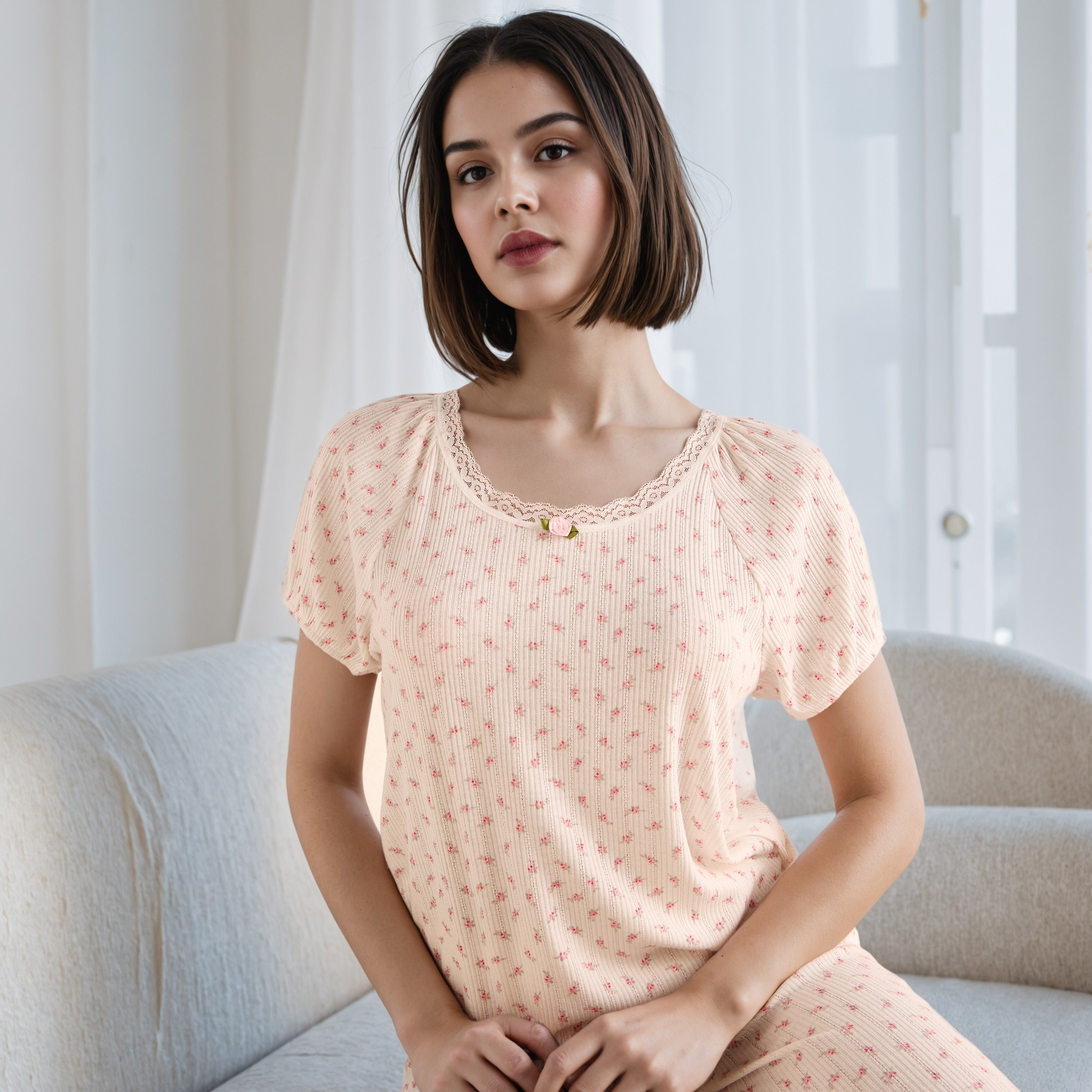 Floral Print Pointelle Pyjama Set-women-clothing-nightwear-pyjamas-longsets-image-2