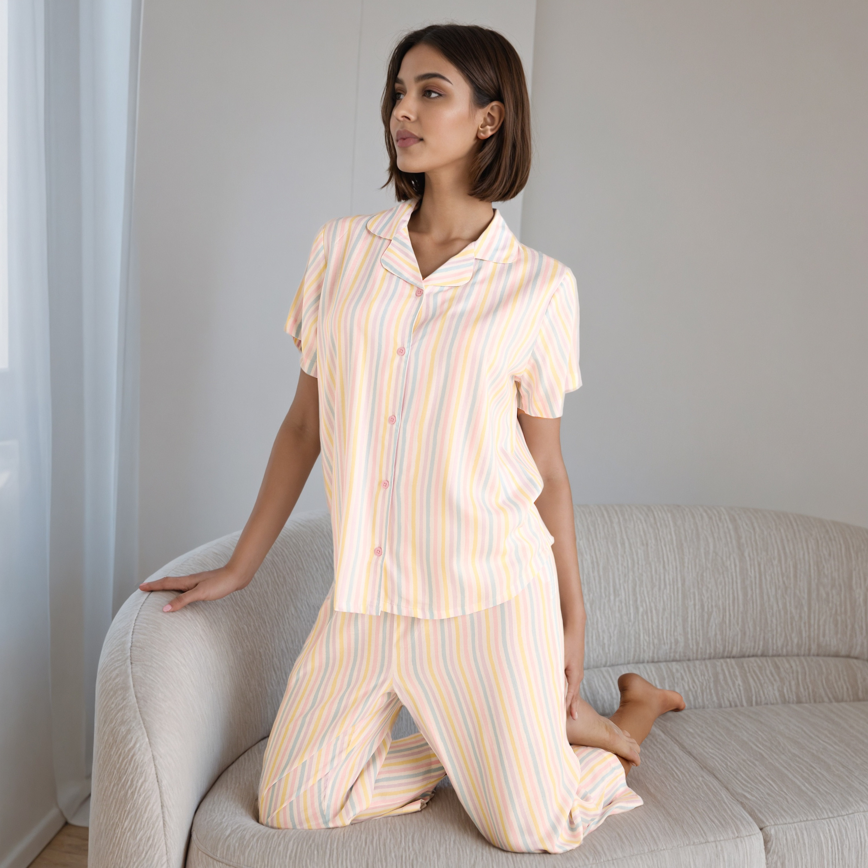 طقم بيجاما مقلم-women-clothing-nightwear-pyjamas-longsets-image-1