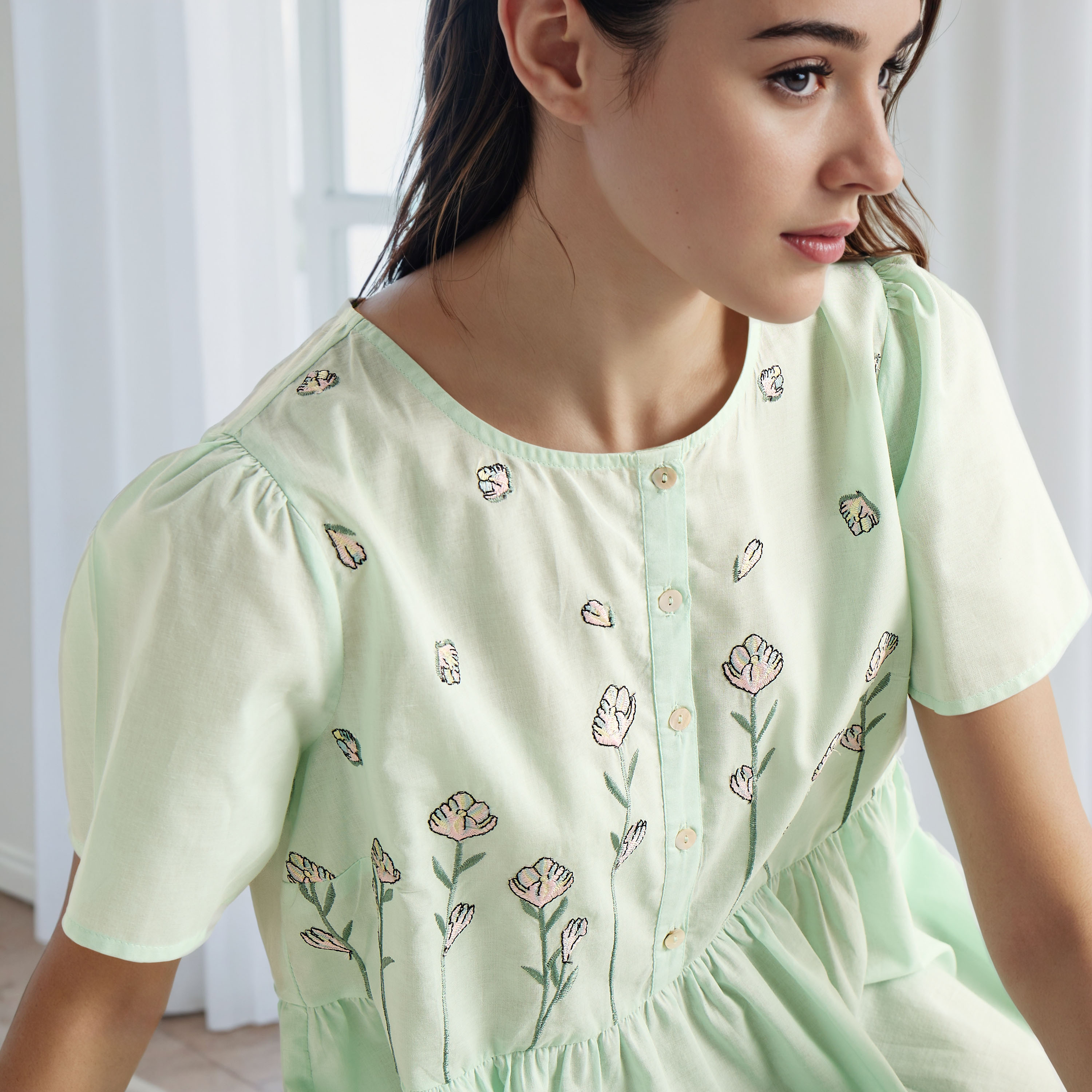 Embroidered Cotton Night Gown with Flutter Sleeves-women-clothing-nightwear-nighties-image-4