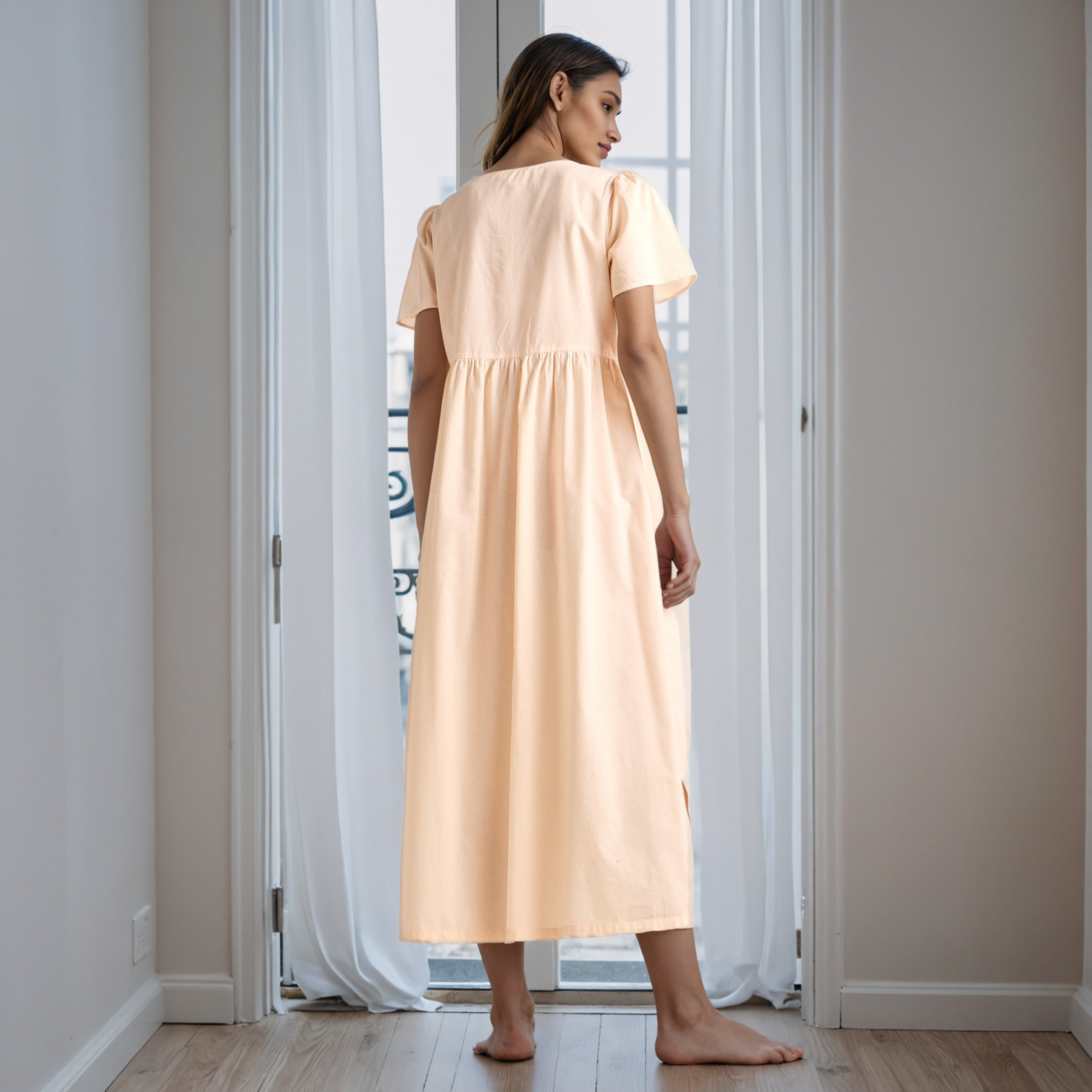 Embroidered Cotton Night Gown with Flutter Sleeves-women-clothing-nightwear-nighties-image-3