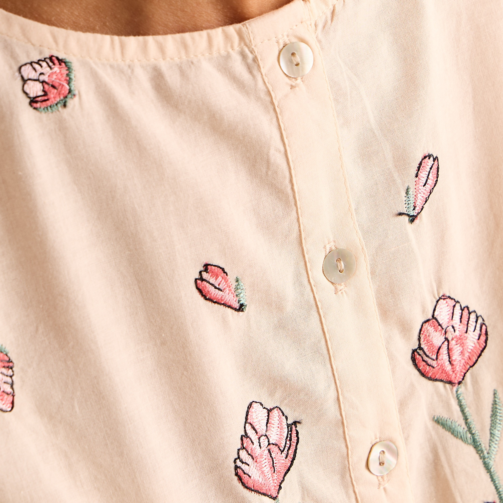 Embroidered Cotton Night Gown with Flutter Sleeves-women-clothing-nightwear-nighties-image-5