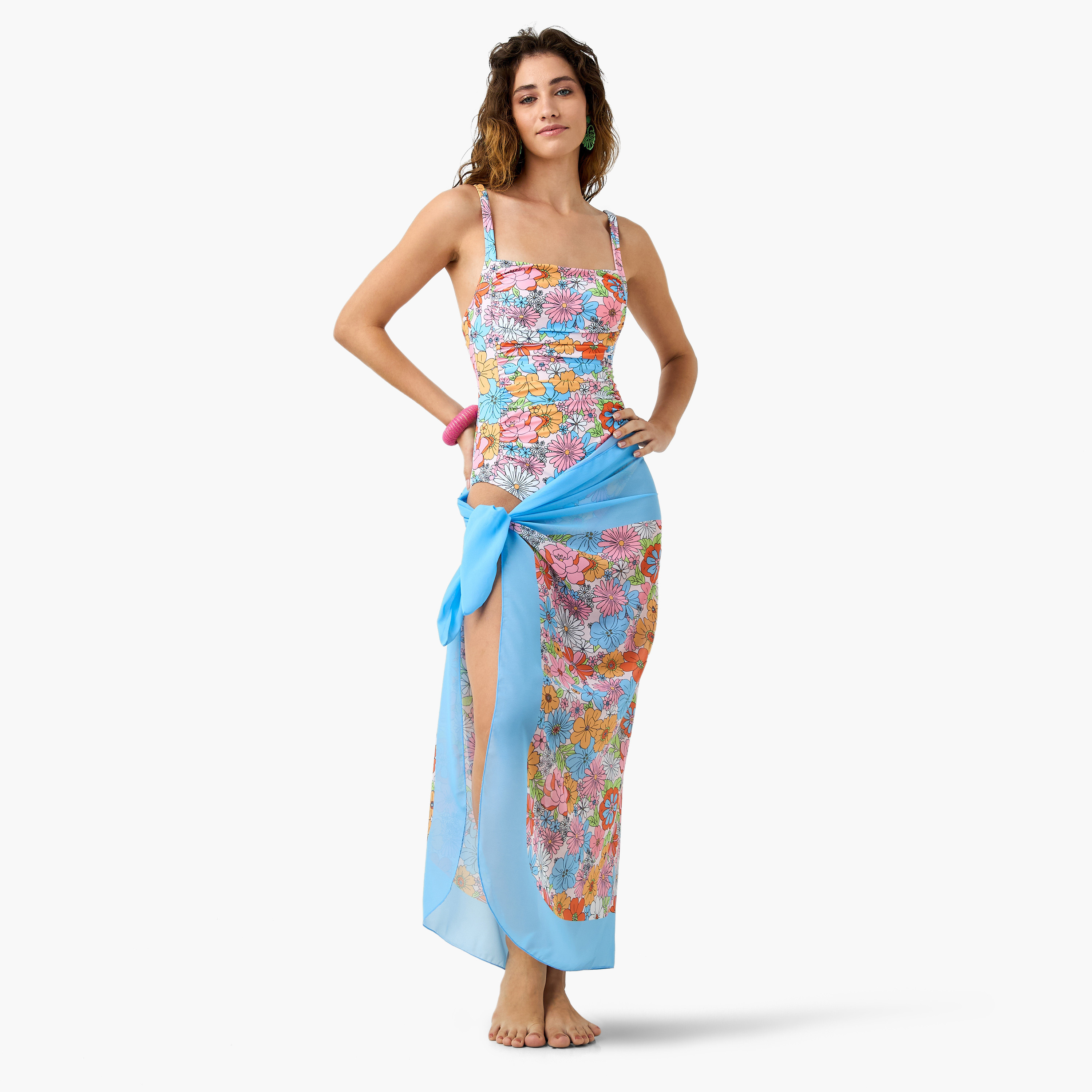Floral Print Swimsuit with Sarong-women-clothing-swimandbeach-swimsuits-image-1