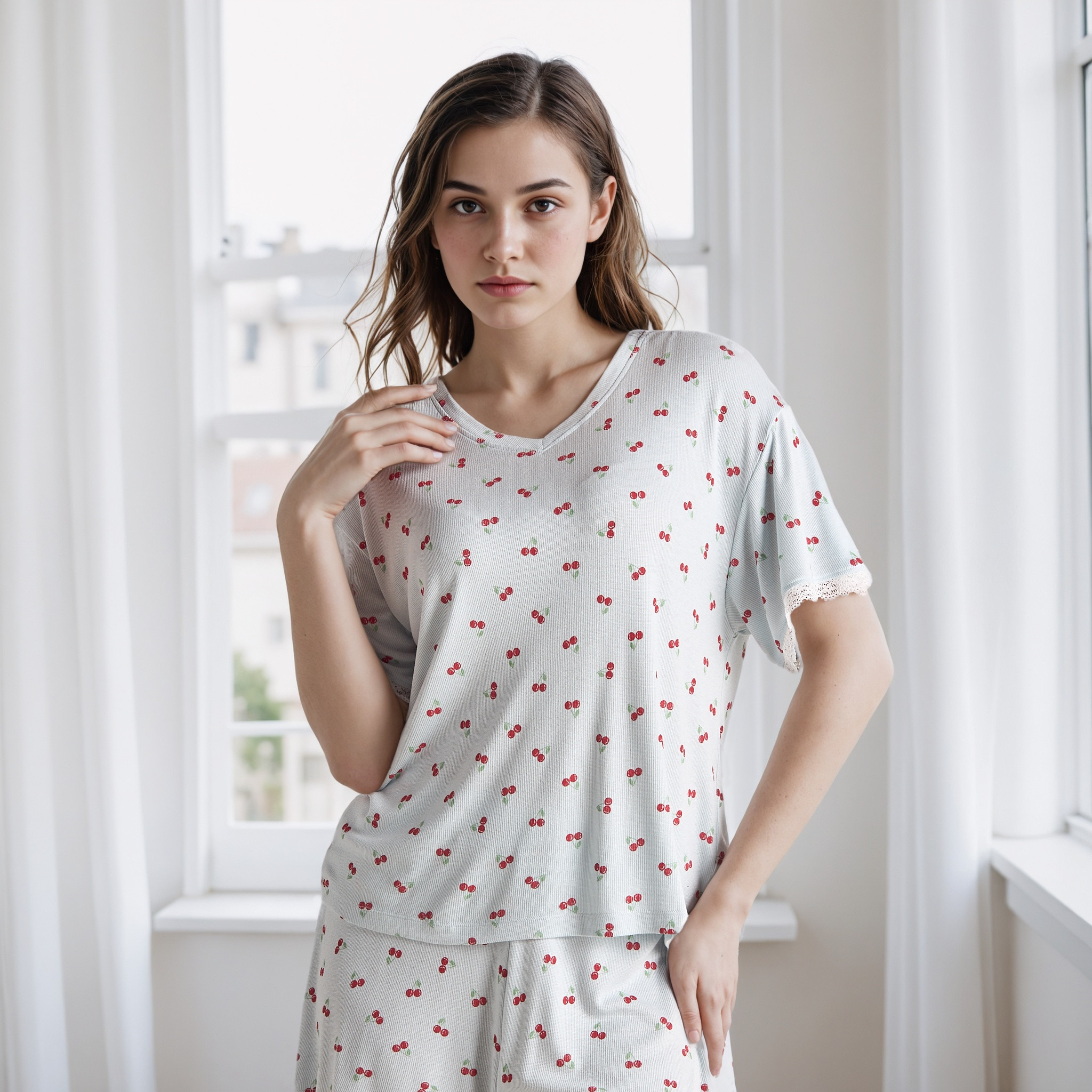 طقم شورت بطبعات فراولة-women-clothing-nightwear-pyjamas-shortsets-image-1