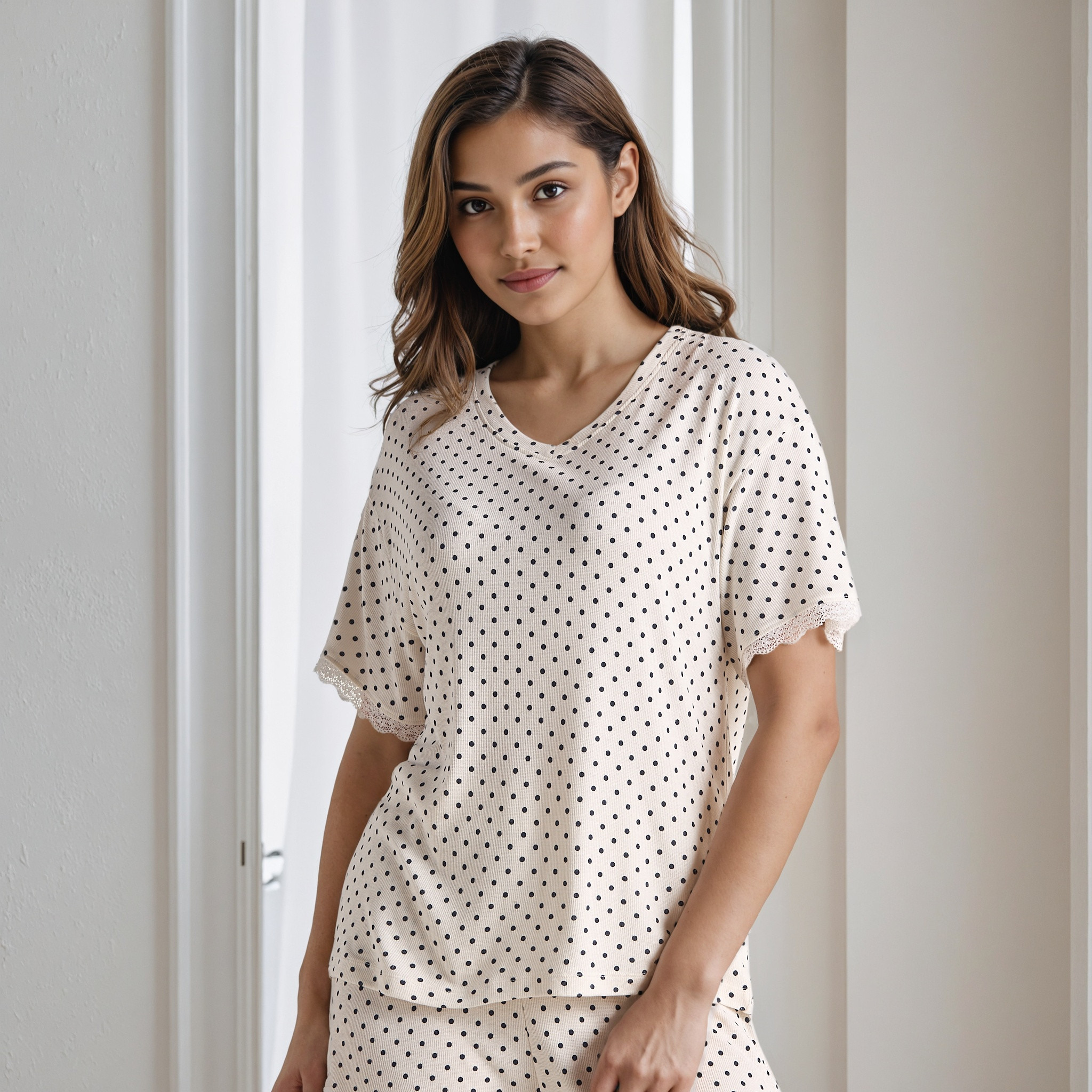 Polka Dot Print Shorts Set-women-clothing-nightwear-pyjamas-shortsets-image-1