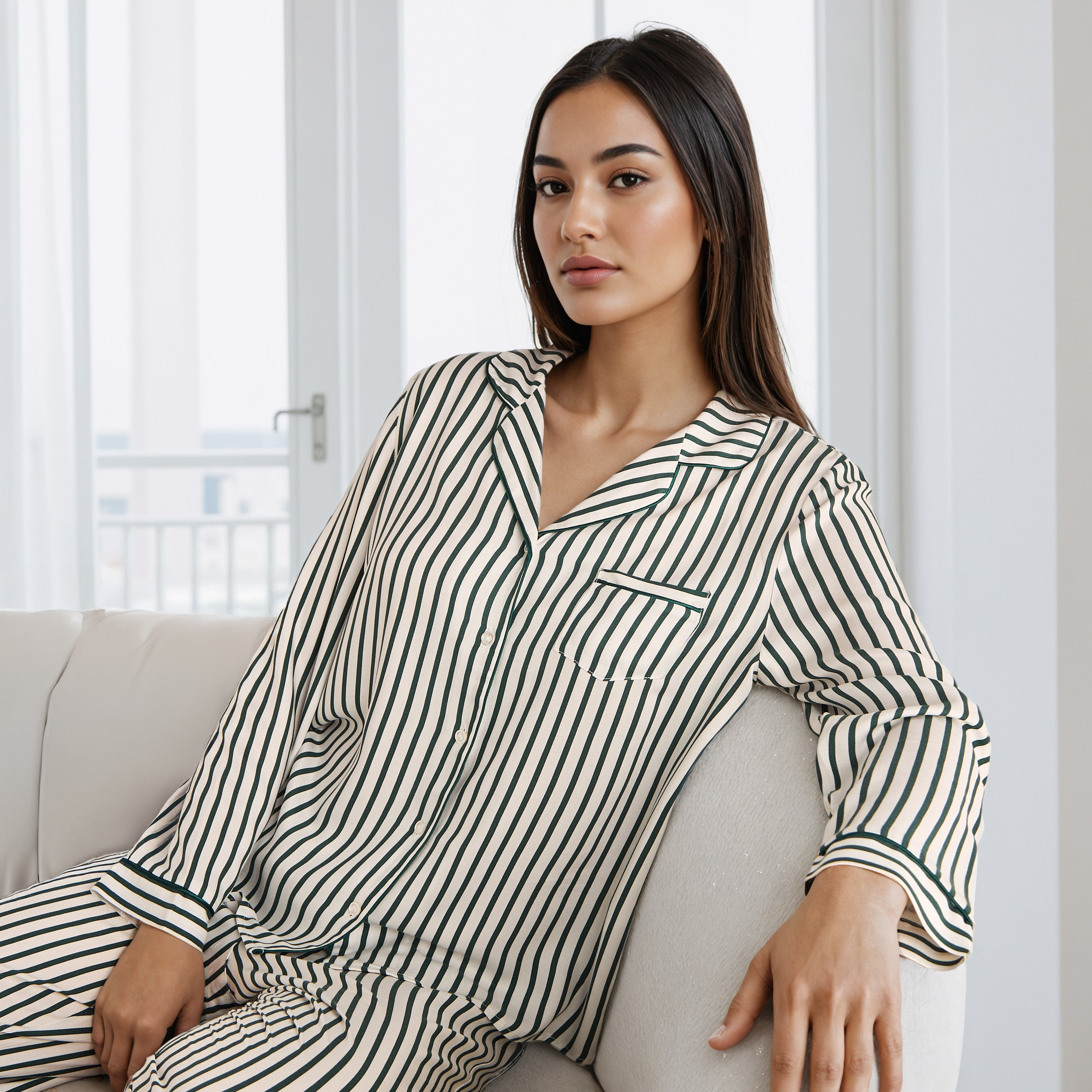 طقم بيجاما مقلم-women-clothing-nightwear-pyjamas-longsets-image-2
