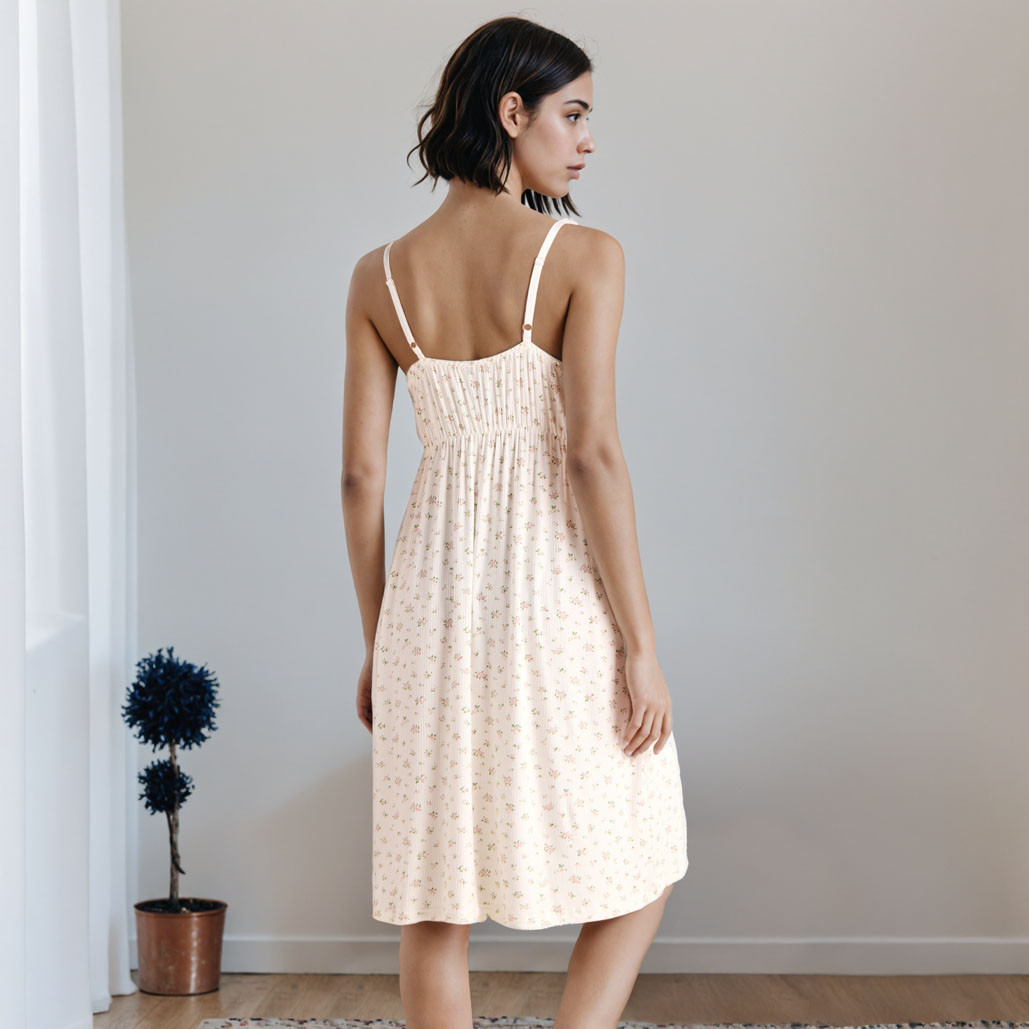 Floral Print Cotton Slip Dress with Lace Trim-women-clothing-nightwear-nighties-image-2