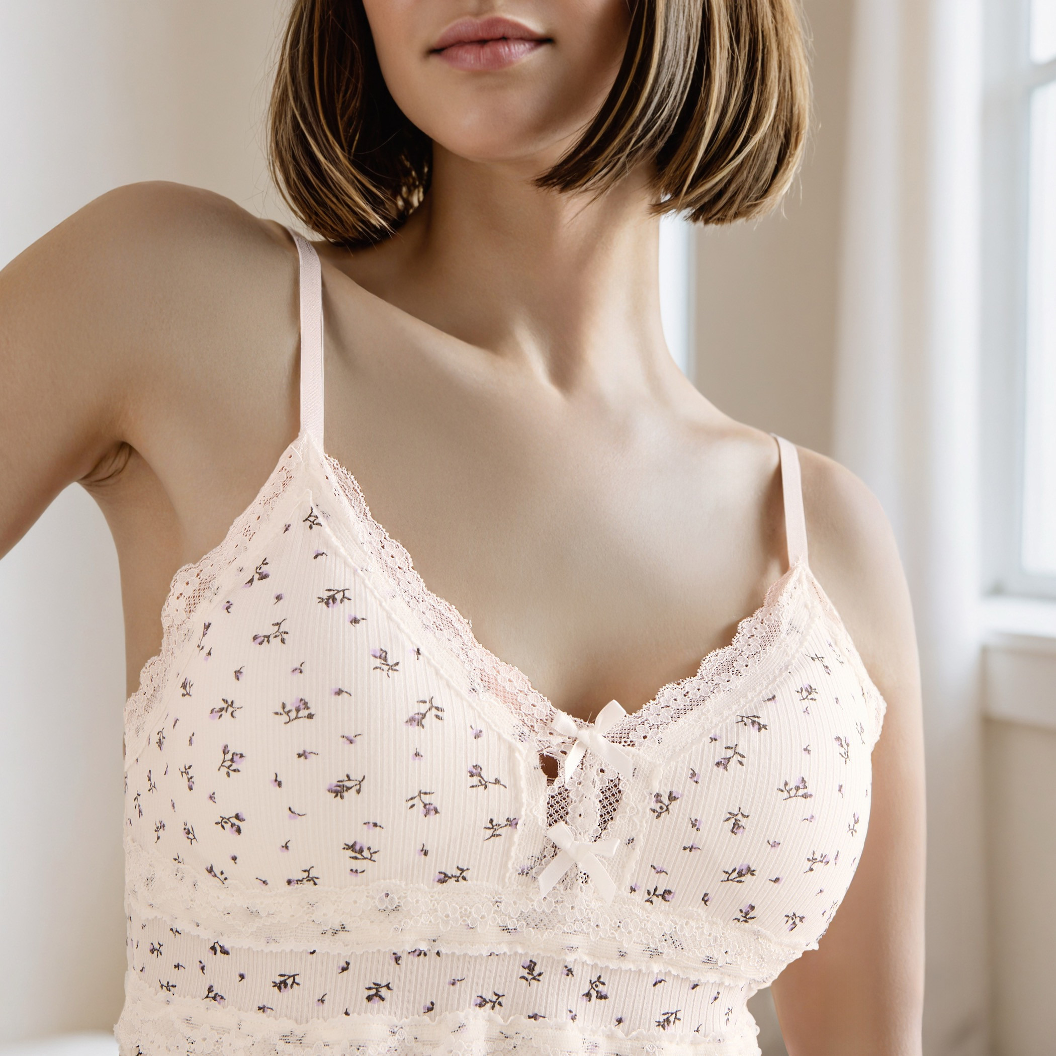فستان نوم قطن بتفاصيل دانتيل وطبعات-women-clothing-nightwear-nighties-image-4