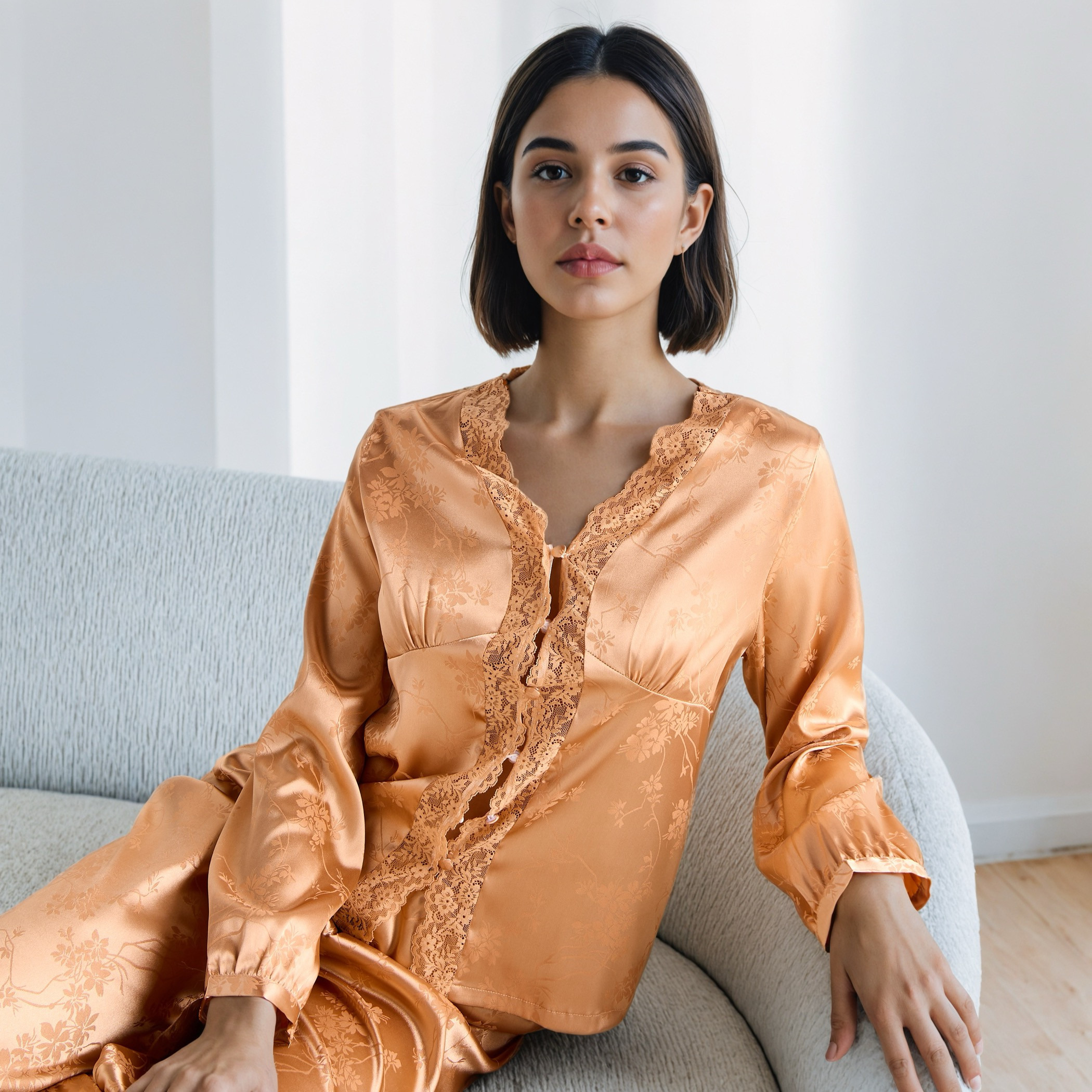 Lace Trim Jacquard Viscose Pyjama Set-women-clothing-nightwear-pyjamas-longsets-image-2