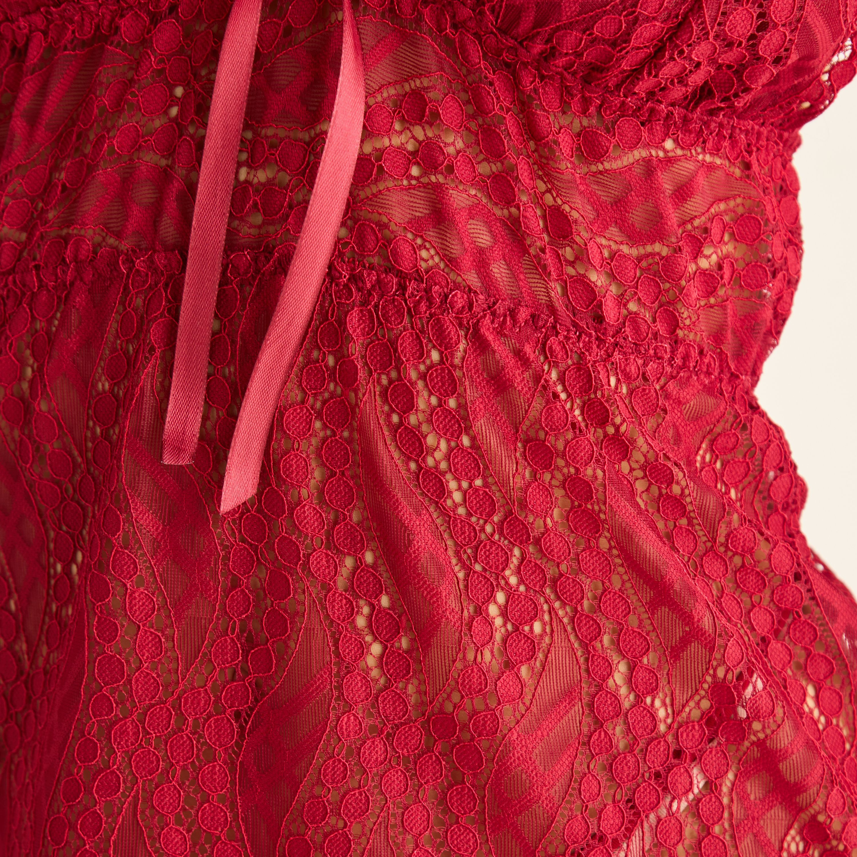 Bow Accent Lace Slip Dress with Thongs-women-clothing-lingerie-babydollsandbodysuits-image-4