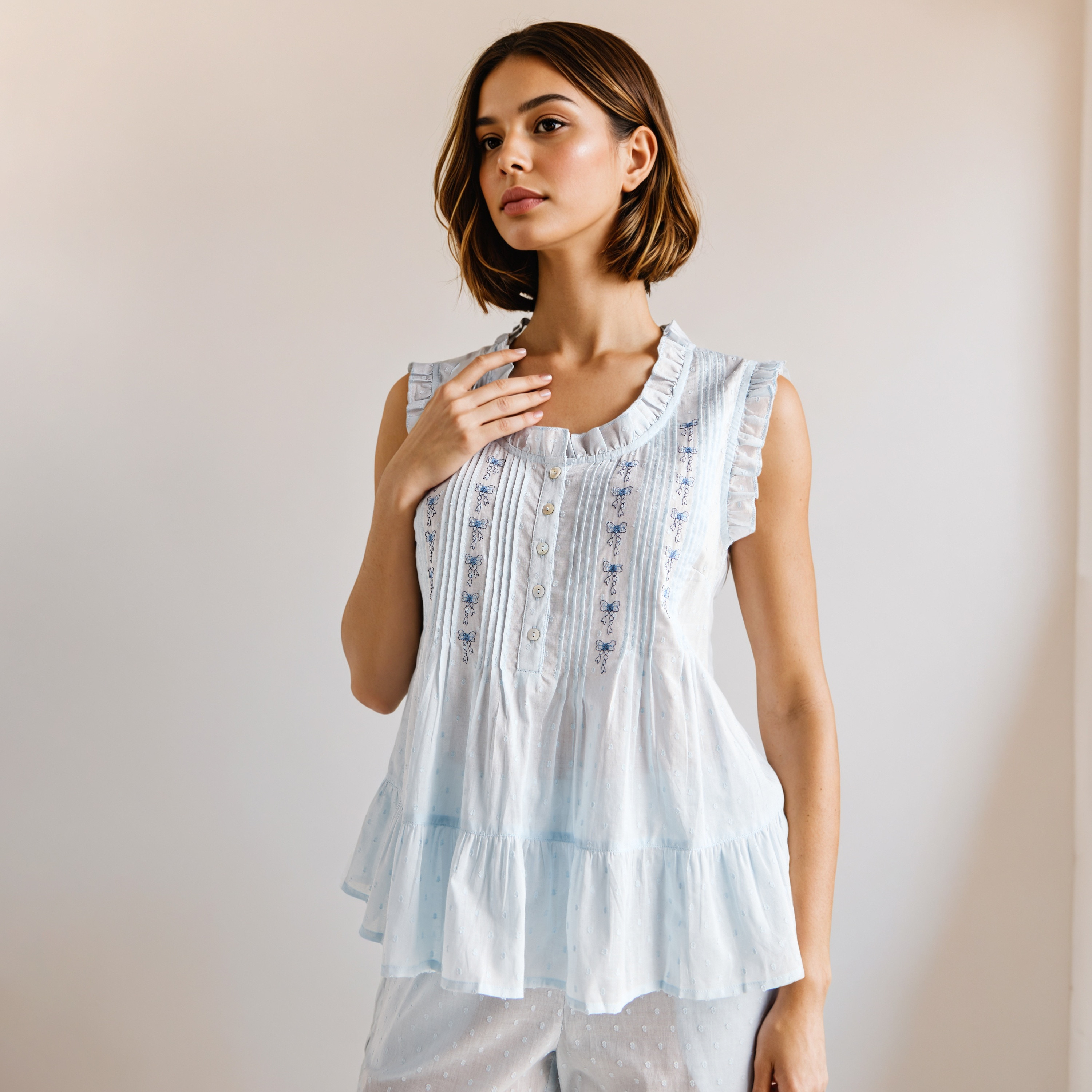 Swiss Dot Print Cotton Pyjama Set-women-clothing-nightwear-pyjamas-longsets-image-2