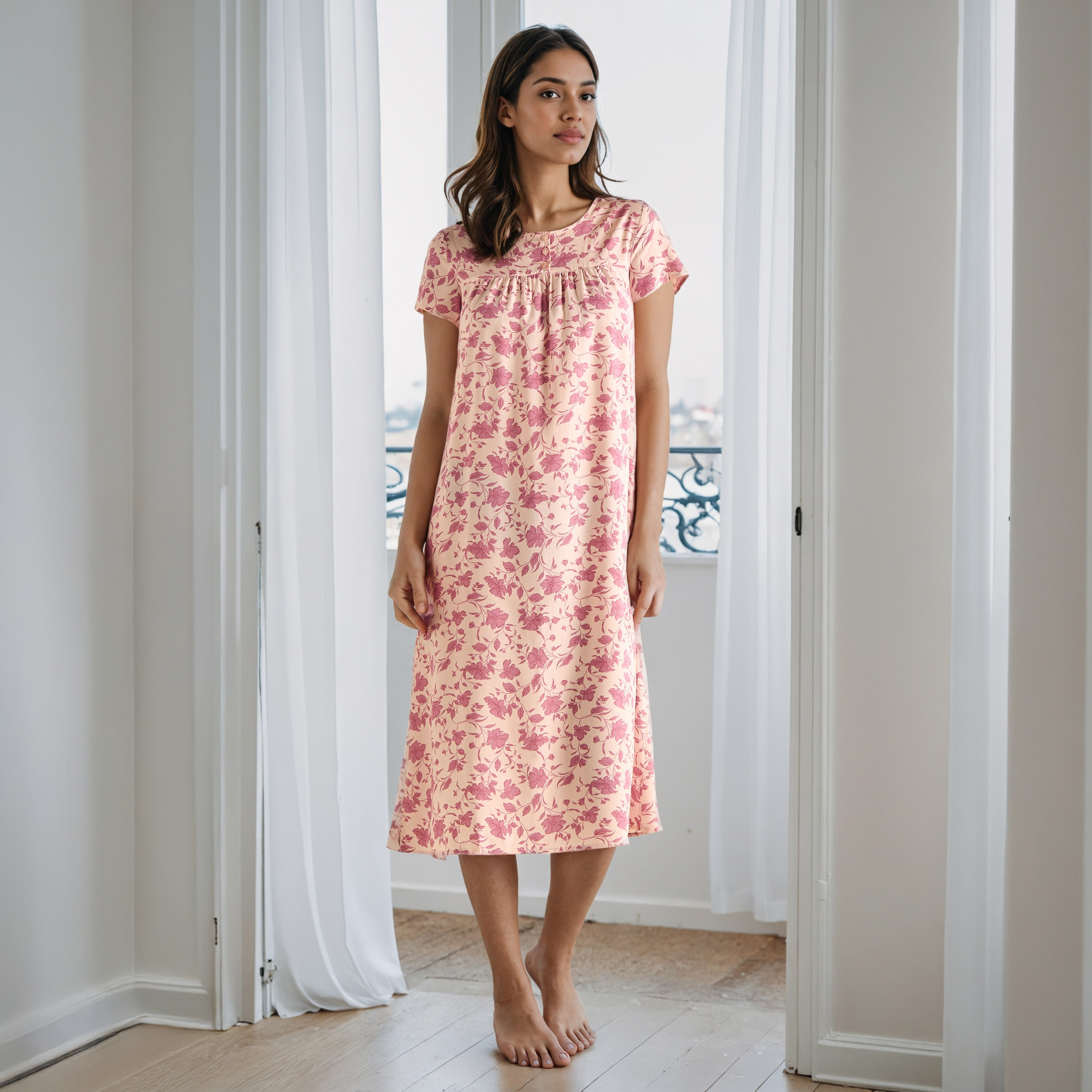 فستان نوم فيسكوز بطبعات زهور-women-clothing-nightwear-nighties-image-1