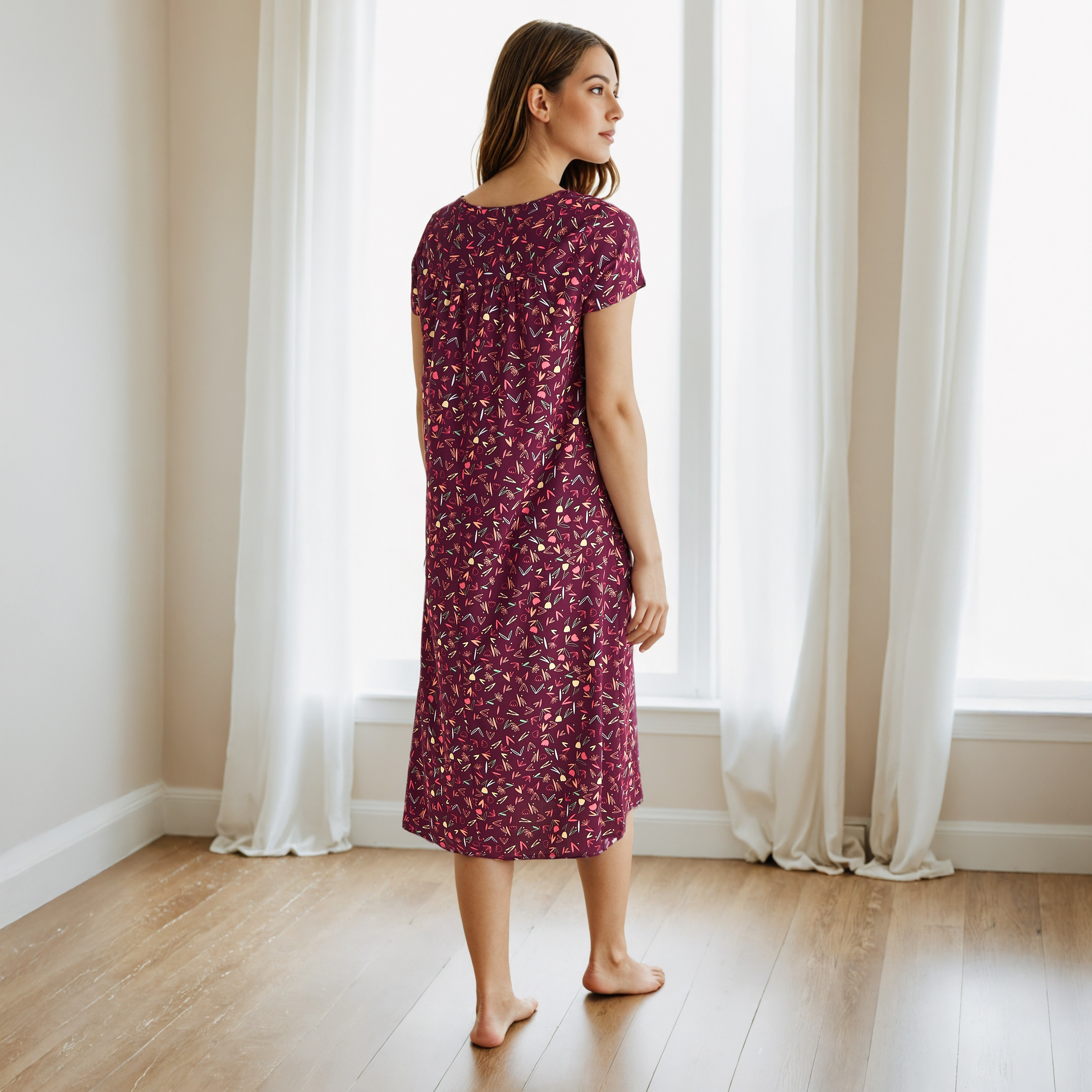 Floral Print Viscose Night Dress-women-clothing-nightwear-nighties-image-2