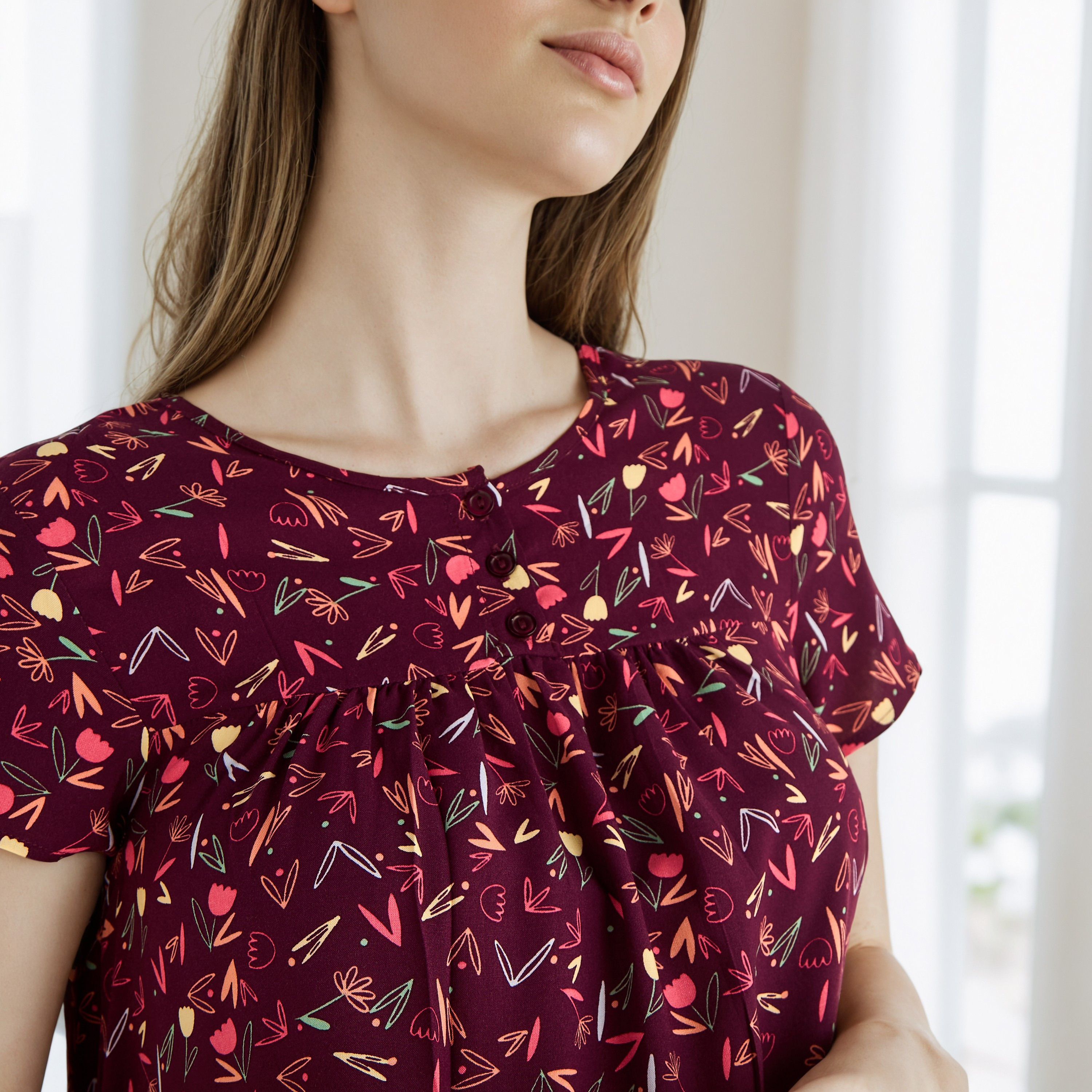 Floral Print Viscose Night Dress-women-clothing-nightwear-nighties-image-3