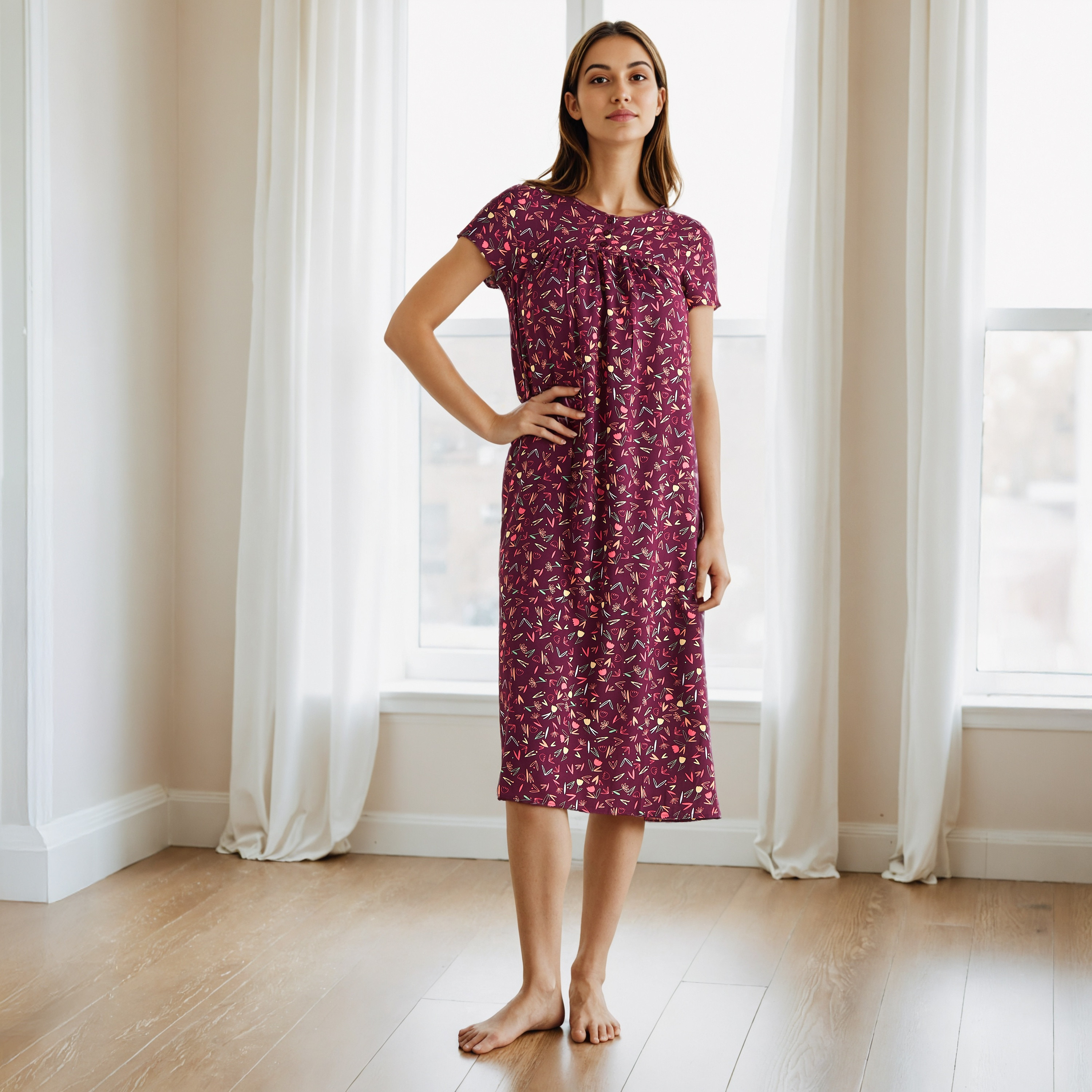Floral Print Viscose Night Dress-women-clothing-nightwear-nighties-image-5