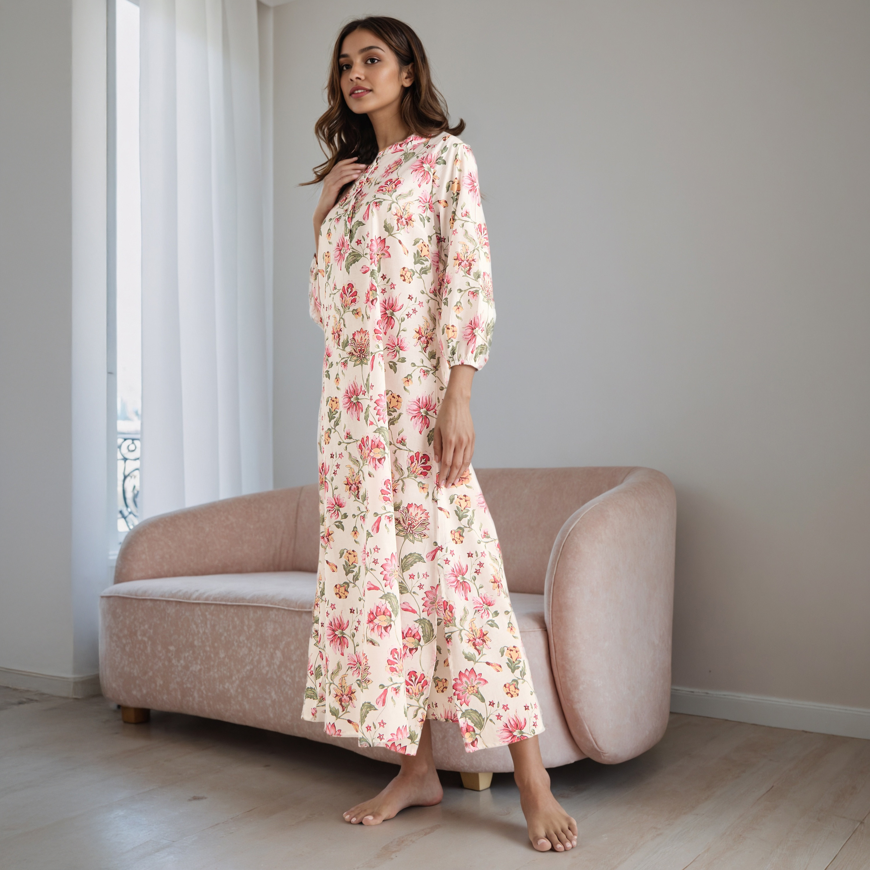 ثوب نوم قطن بطبعات زهرية-women-clothing-nightwear-nighties-image-1